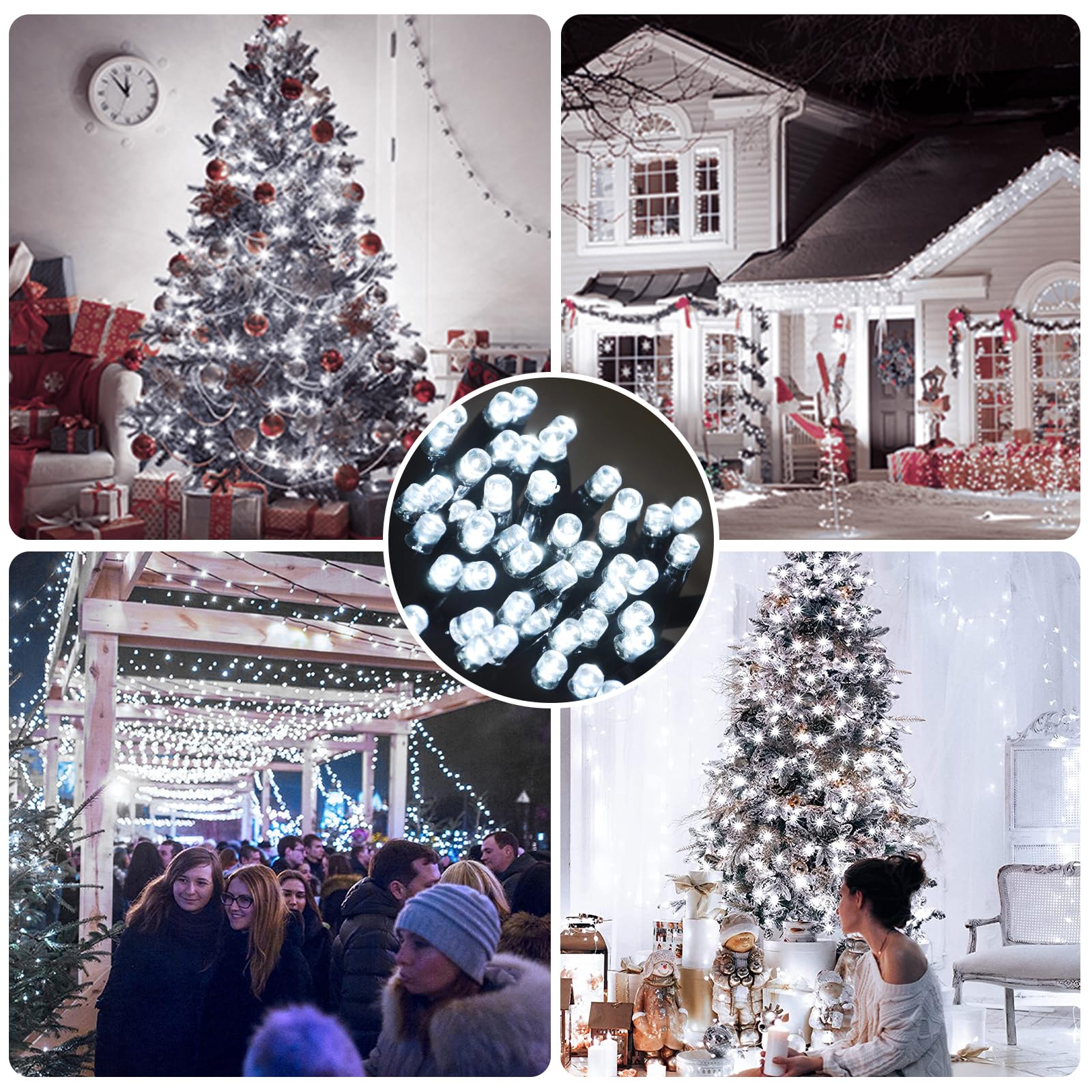 XTF2015 170FT LED Christmas String Lights, 8 Modes, UL Certified, Cool White, Model QL300IE, Indoor/Outdoor Fairy Lights