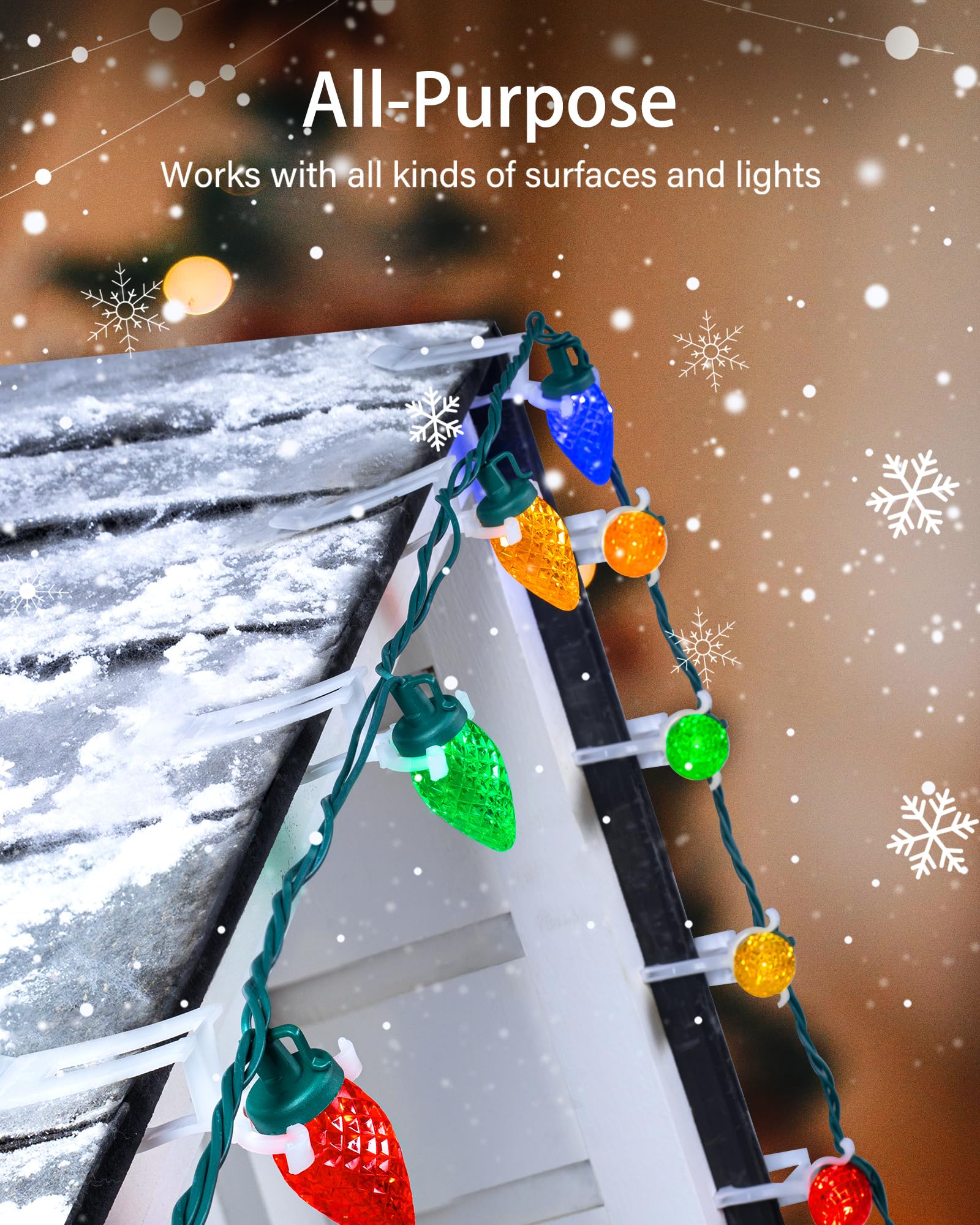 All In One Christmas Light Clip, Universal Gutter And Shingle Clip For C7, C9 And Mini Lights, 100 Pack
