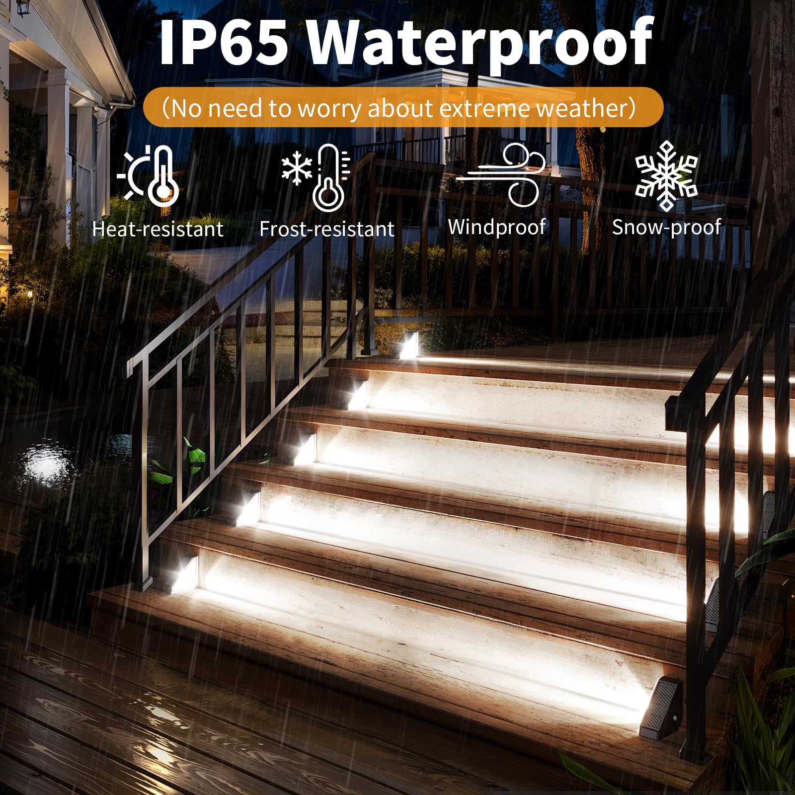 Kinkai 12 Pack Solar Stair Lights  Outdoor Step Light Waterproof Deck Lighting For Outside Garden Front Door Porch Yard Patio Decor (White Light)