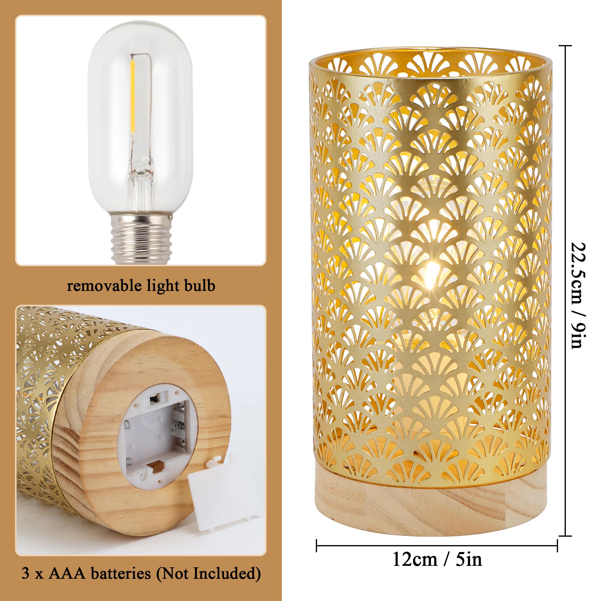 Jhy Design Metal Battery Powered Lamp 9''H Medium Cordless Table Lamp With 6-Hours Timer Modern Lamp For Weddings Party Patio Ga