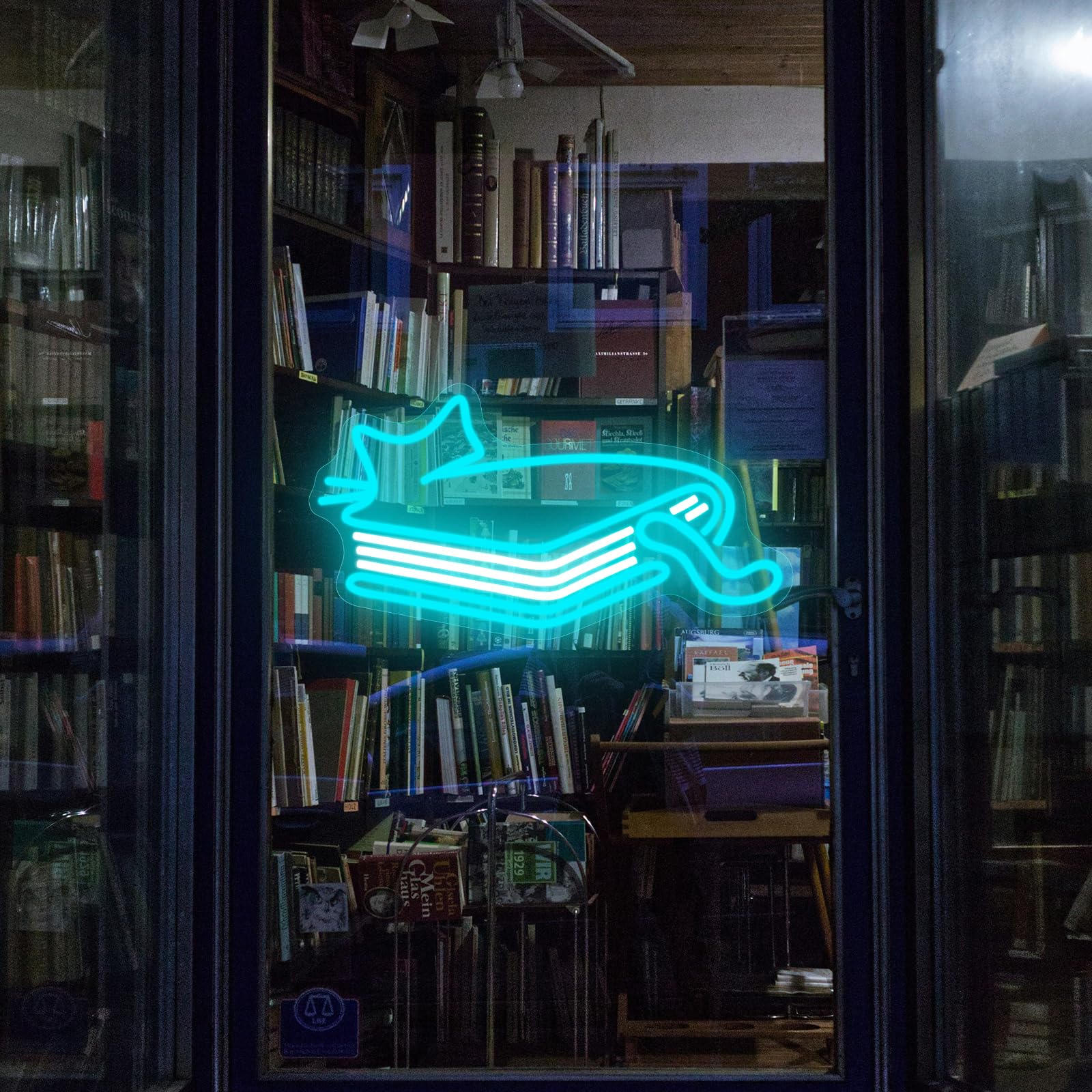 AUGELRE Neon Cat Book Sign, Dimmable LED Wall Decor, Acrylic, Ice Blue
