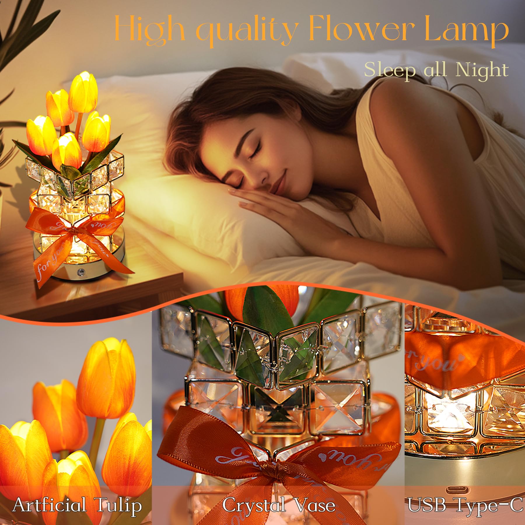 Nuunuy Gifts For Women - Tulip Flower Led Table Lamp  Cordless Touch Night Light  3 Color Dimmable  Birthday Mother? Day Valentine? Christmas Gift For Mom  Wife  Girlfriend