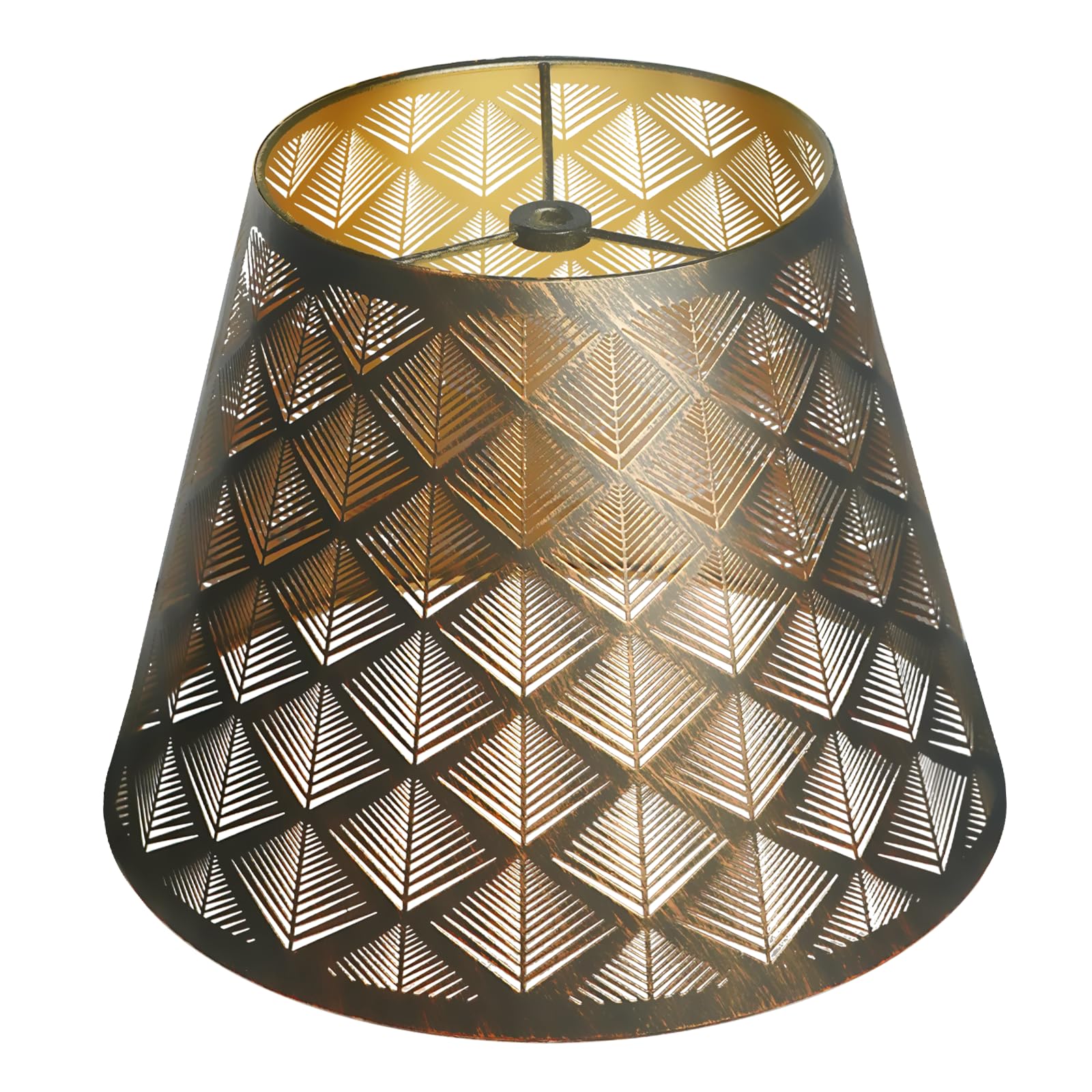 ALUCSET Small Barrel Lamp Shade  Metal Etched Arrow Lampshade Replacement for Table Lamps and Wall Lights  6 Top 10 Bottom 7.5 Height  Antique Bronze Exterior Gold Interior