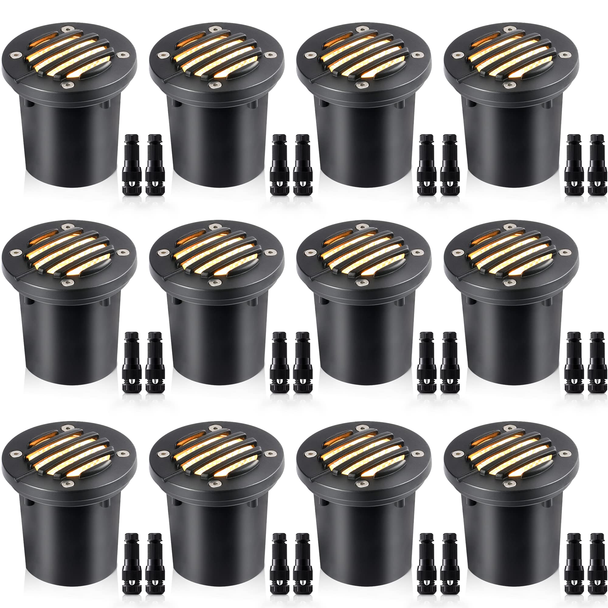 SUNVIE 12W Low Voltage LED Landscape Lights, 1200LM, Waterproof, Warm White, Black, Model MDWG1212C, 12 Pack