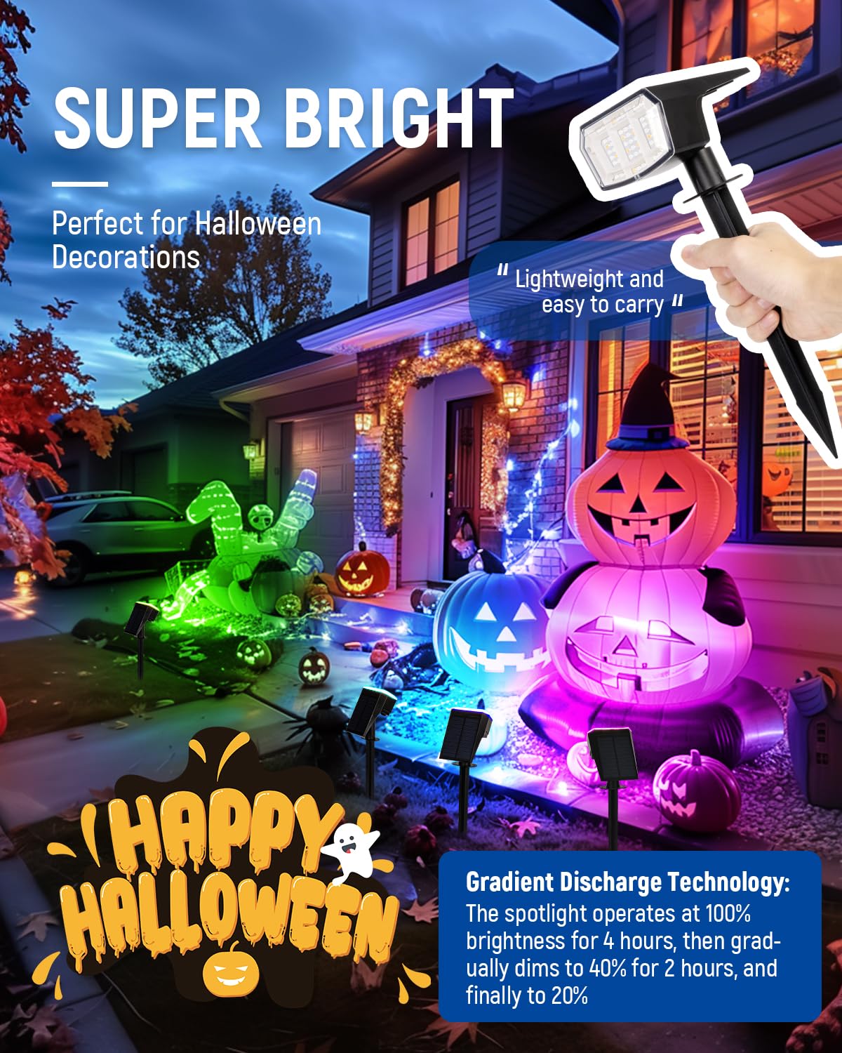 AUDERWIN Solar Spot Lights Outdoor, 9 RGB Modes, IP65 Waterproof, 63 LED, 4 Pack, Multicolor