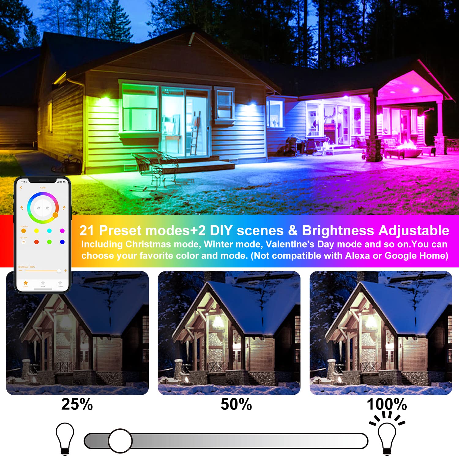 Taptoron LED Flood Light, 800W Equivalent, 8000LM, RGB Color Changing, IP66 Waterproof, 4 Pack, Aluminum, Model BLFL-LFFA