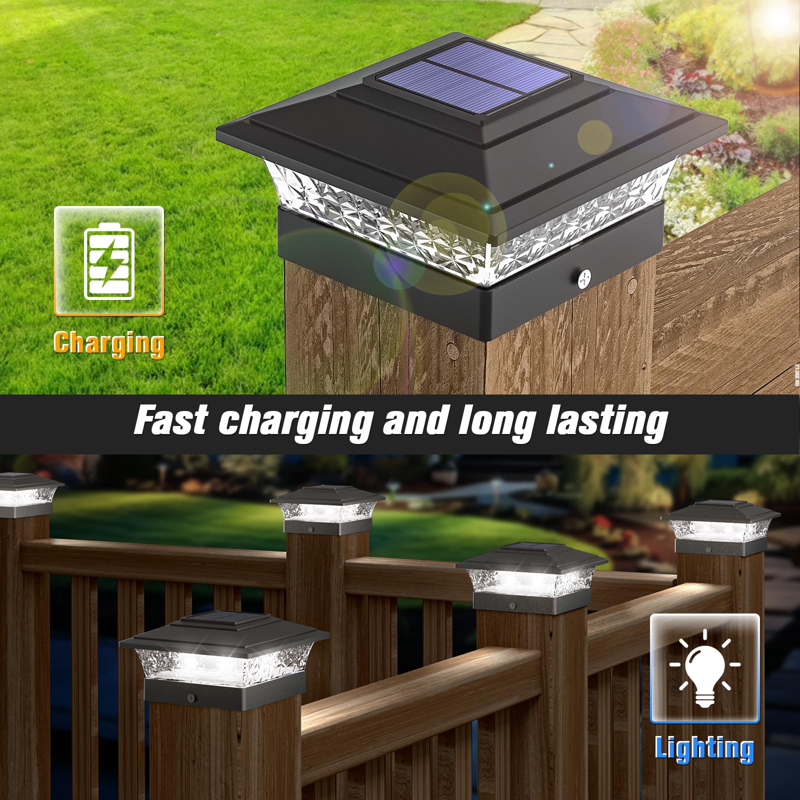 Solar Post Cap Lights Outdoor 12Pack, Waterproof Fence Post Lights With 16 Ultra Bright Leds Fit 4X4 Wood/Vinyl Posts, Black Dec
