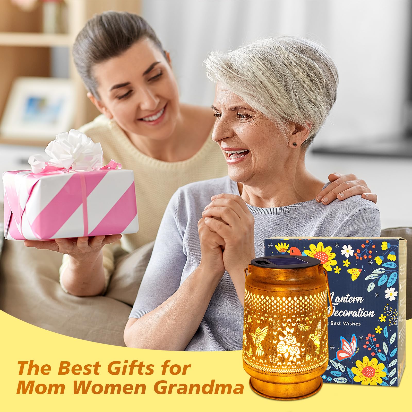 Solar Lanterns Outdoor with Shepherd Hook - Waterproof Hummingbird Garden Decor, LED Hanging Lights Metal Decor for Yard, Patio,