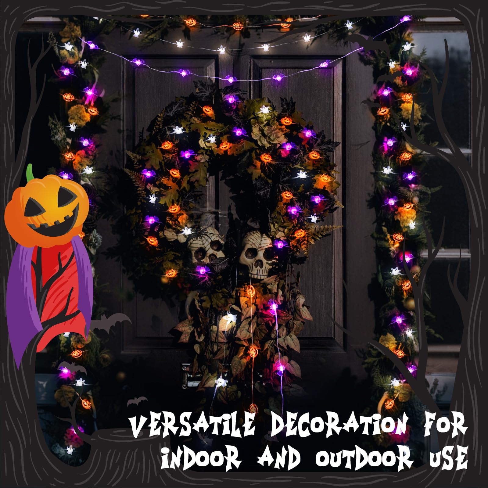 Cshare Halloween String Lights, Pumpkin Ghost Bats Mini Halloween Lights Indoor Battery Operated 9.8Ft 30Led Halloween Decoratio