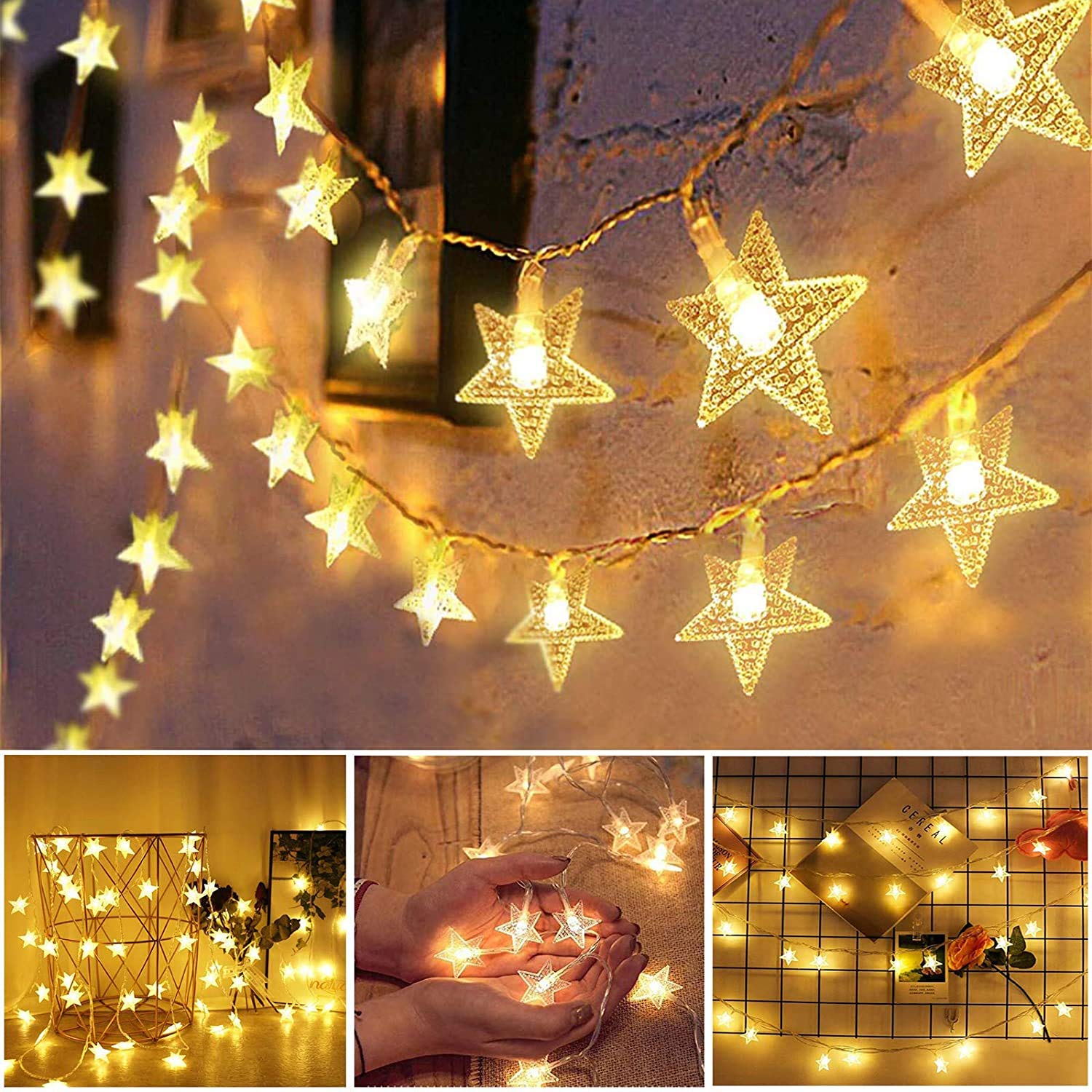 Merdeco Star String Lights, 20ft 40 LED, USB Powered, Warm White Fairy Lights, Plastic, for Party Wedding Christmas Home Decoration