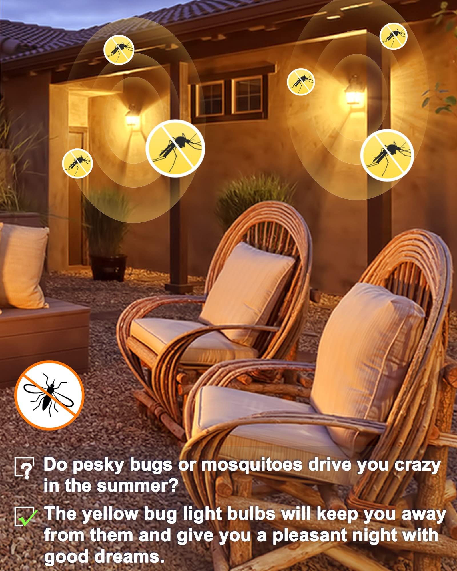 Flaspar Yellow LED Bug Light Bulbs, 150W Equivalent, 13W Amber Outdoor A19, E26 Base, Ideal for Halloween, 4 Pack