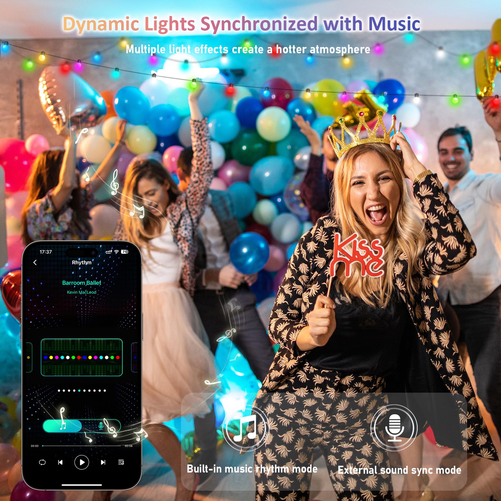 Super Rgb 33Ft Smart Globe String Lights, 50 Dimmable Rgb Mini Led Fairy Lights, Color Changing Effect Hanging With App & Remote Control For Halloween Christmas Indoor Outdoor Patio Room Party Decor