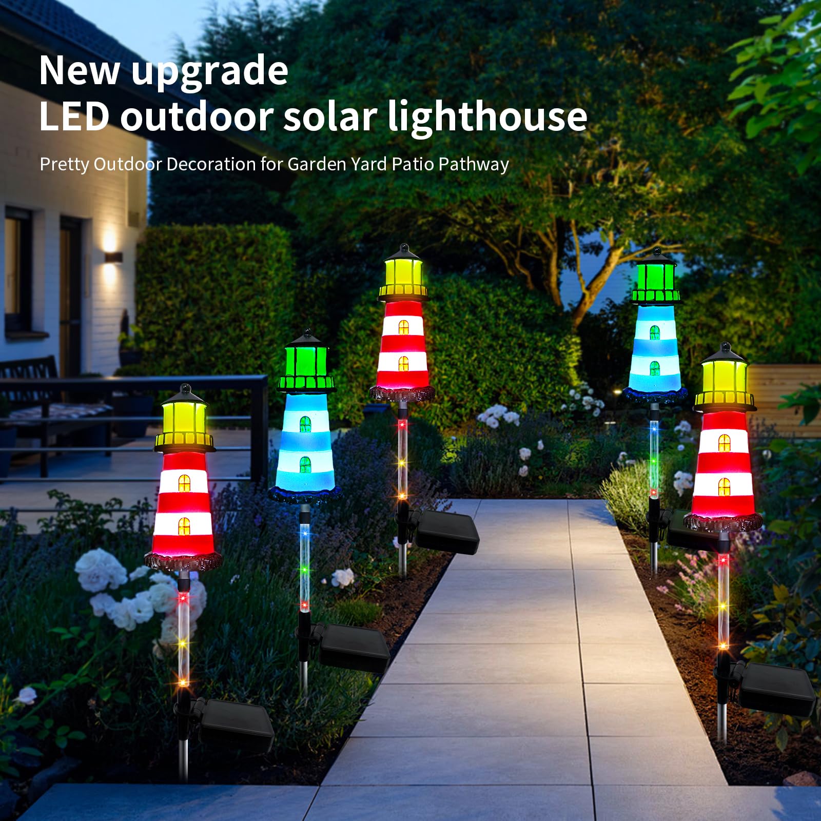 Beidoulu Lighthouse Outdoor Solar Light,4Packs Outdoor Waterproof, Solar Trail Lights Decor Your Garden, Flower Beds, Patio Ligh