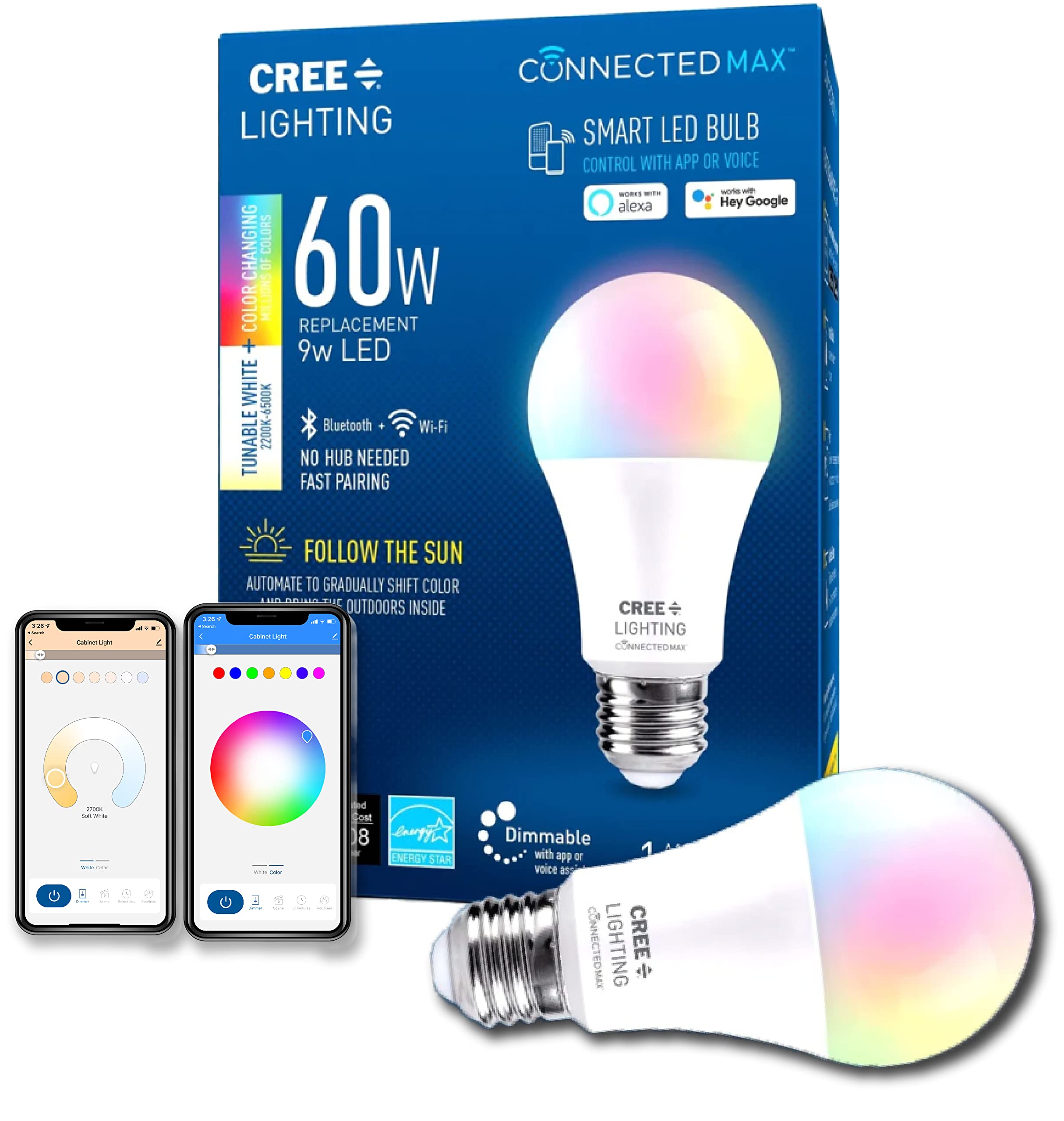 Cree Lighting Connected Max Smart Led Bulb A19 60W Dimmable Soft White 2700K, 2.4 Ghz, Works with Alexa and Google Home, No Hub 