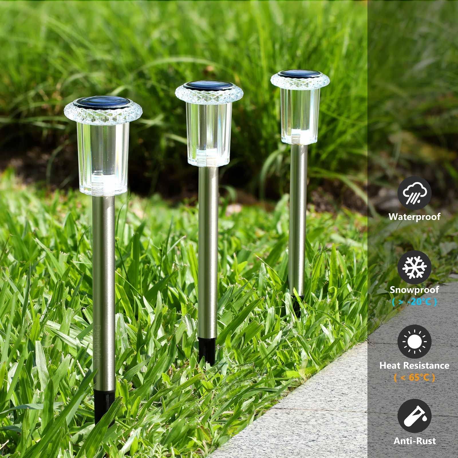 Denicmic Solar Lights Outdoor, 10 Pack Waterproof Led Pathway Lights, Warm White