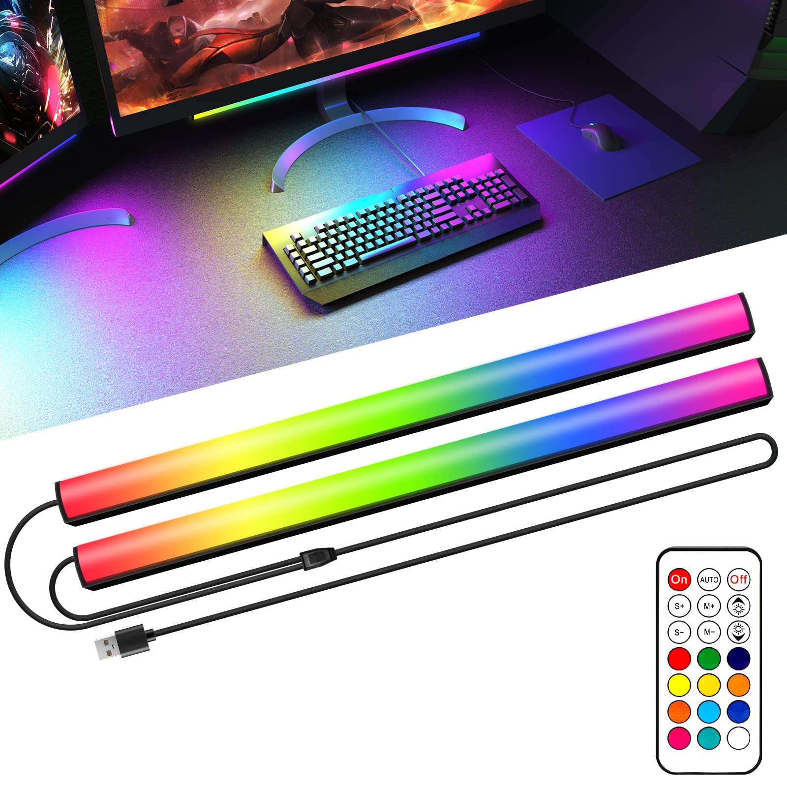 ABCidy 2-in-1 Under Monitor Light Bar, LED Screenbar Lamp with Remote, Color Changing, Acrylic, USB Powered, Dynamic Rainbow Effect