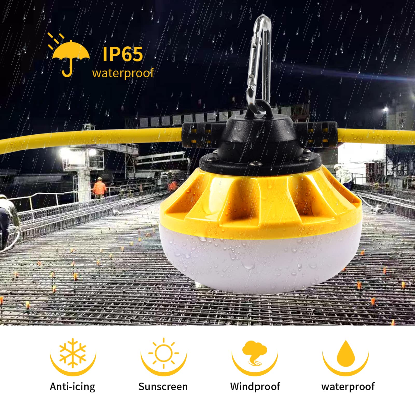 Muasdae 200Ft Led Construction String Lights, Yellow Glass, Ideal For Outdoor Lighting, Renovation, And Walkways