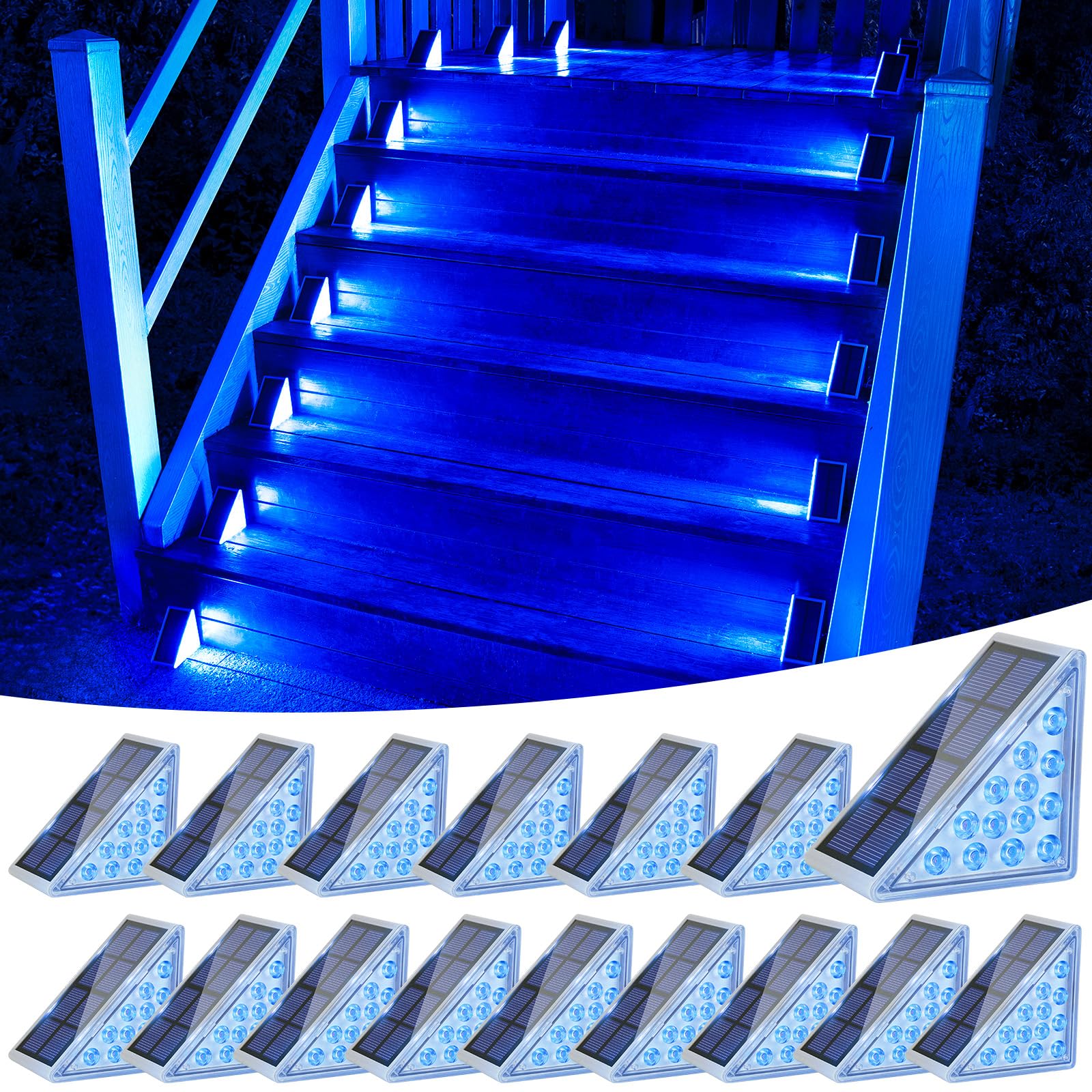 VOLISUN Solar Step Lights 16 Pack, Waterproof IP67 LED Outdoor Lights, Blue, Model 21714ZM