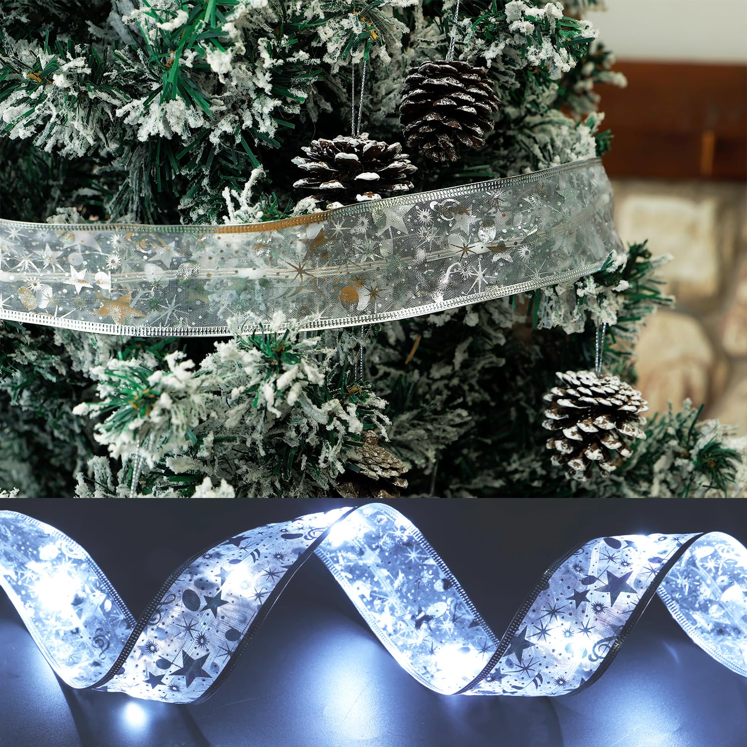 Bravedream 33Ft Smart Christmas Ribbon Lights  Color Changing Lighted Ribbon  100 Leds  80 Modes  App & Remote Control  Music Sync  Timer  Usb Powered  Extendable Via App For Tall Xmas Tree  Golden