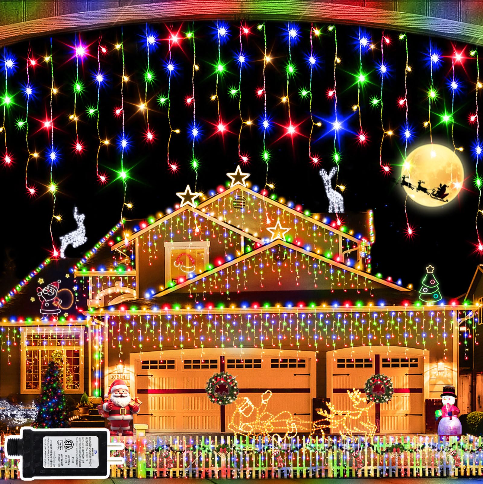 JXLEDAYY 640 LED String Lights Outdoor Decorations 65FT Multicolored Waterproof 8 Modes Memory Timer Clear Wire