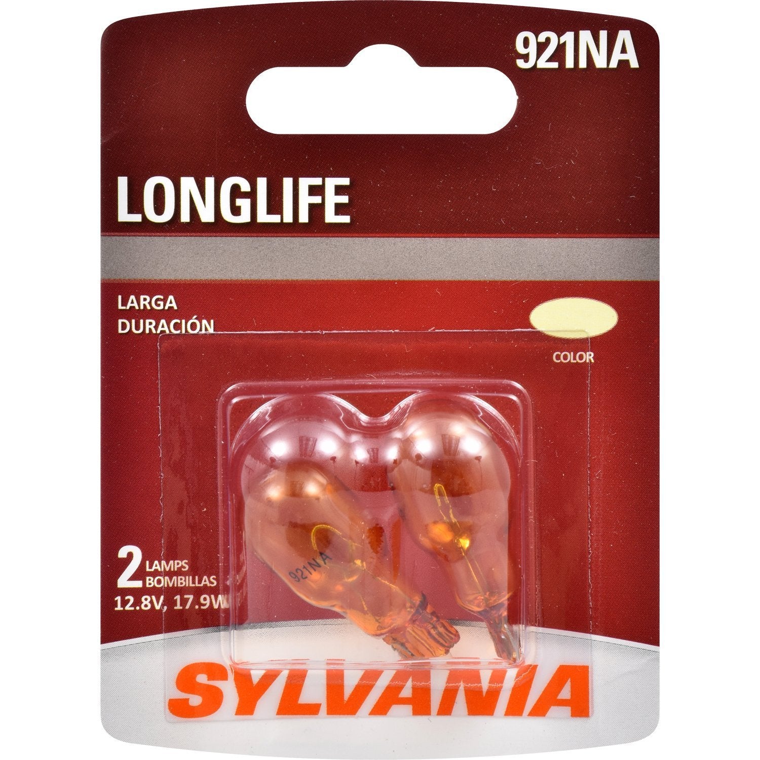 SYLVANIA 921NA Amber Miniature Bulb, Long Life, 2-Pack, Model 921NALL.BP2