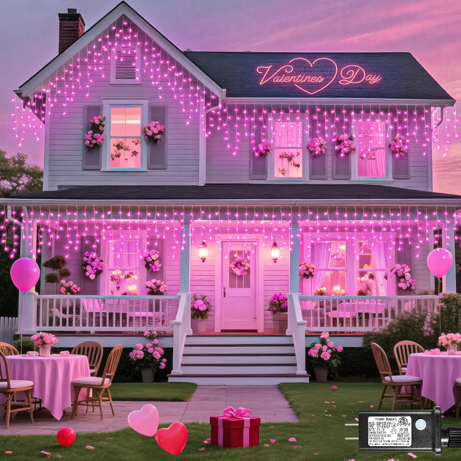 Nielfoi Pink Christmas Lights Outdoor, 640 LED Icicle Lights, 66ft Waterproof Twinkle Lights for Indoor and Outdoor Decorations