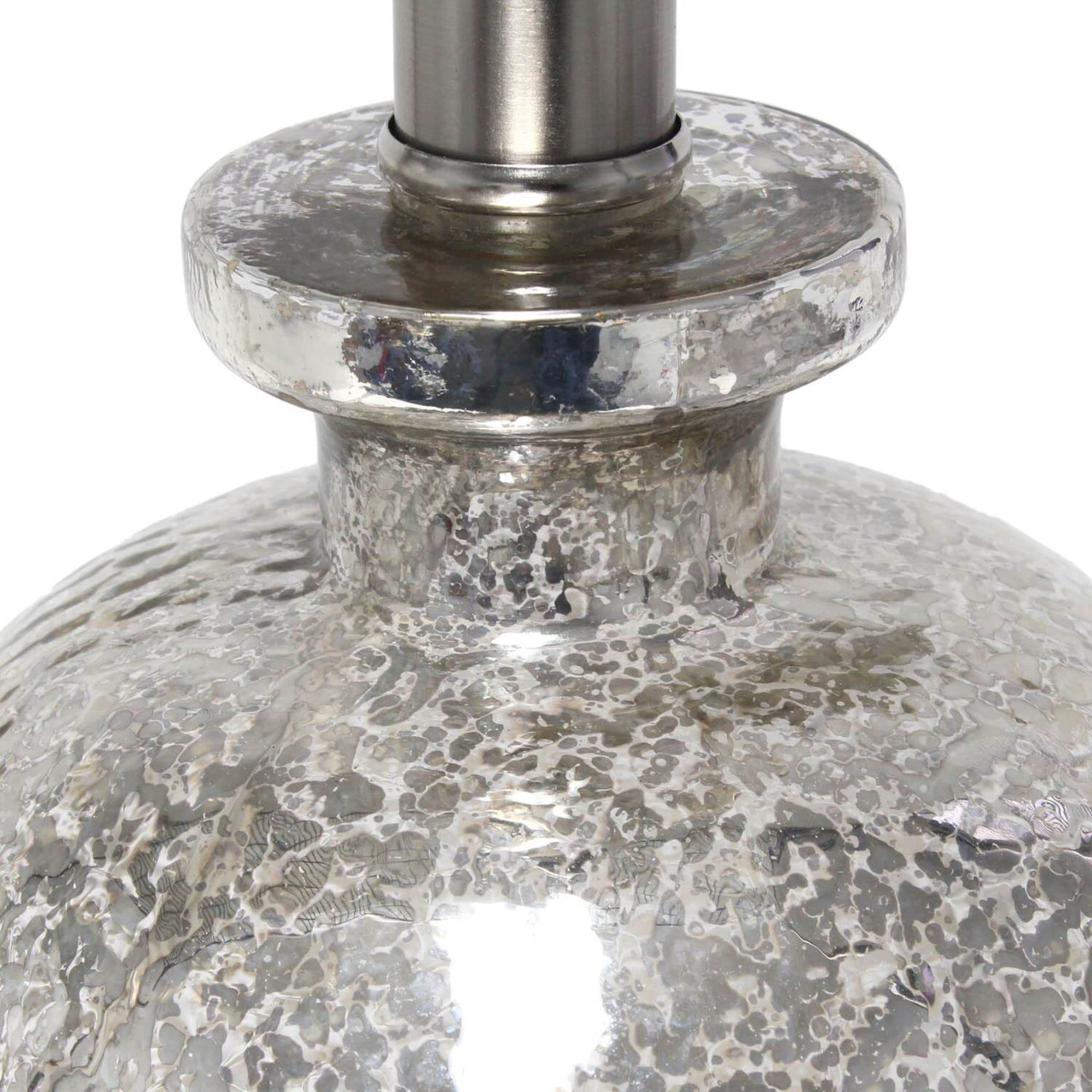 Lalia Home Contemporary Mercury Hammered Glass Jar Table Lamp With White Linen Shade