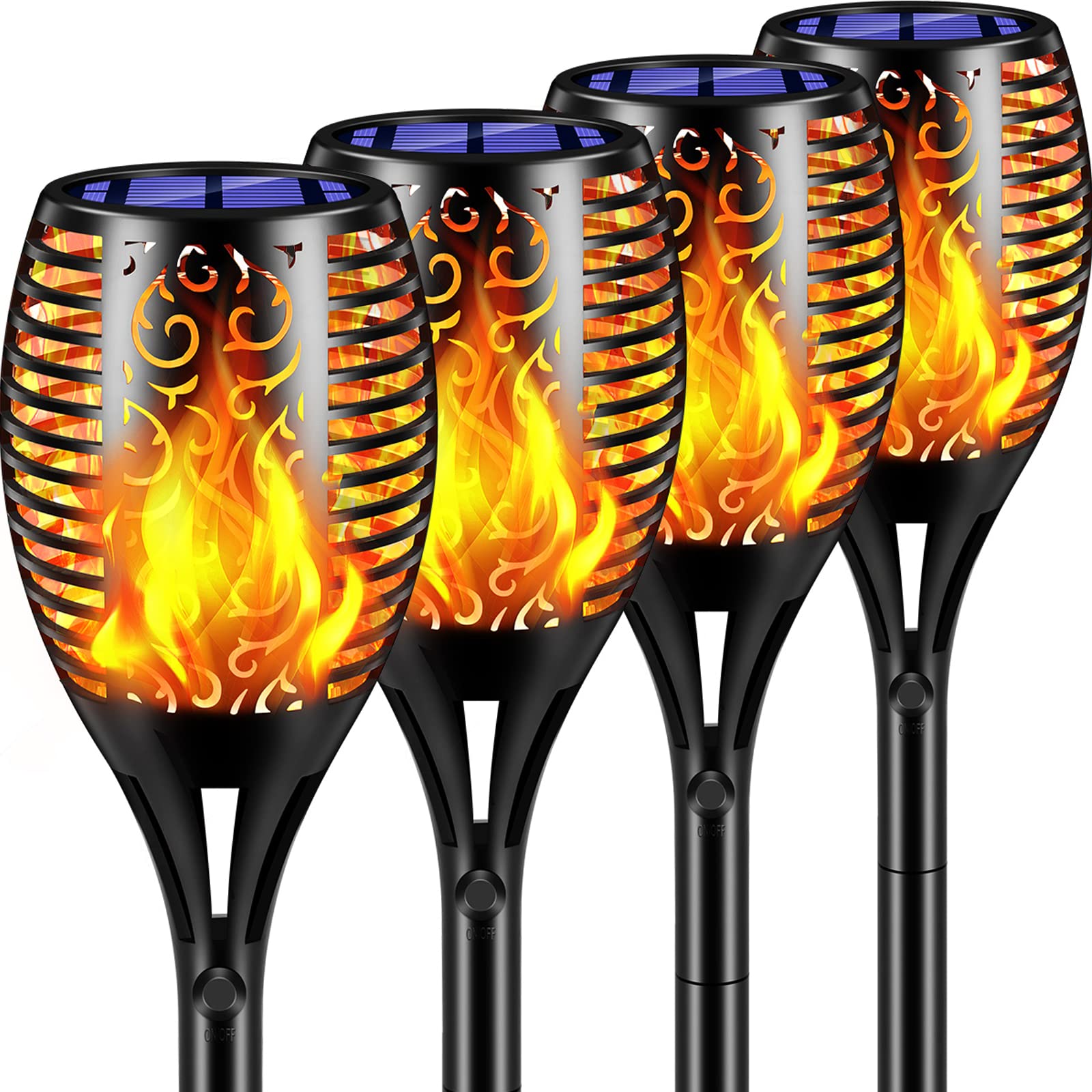 TomCare Solar Lights Outdoor 99 LED Flickering Flame Torch Lights 43in Black Waterproof Garden Patio Yard Lighting 4 Pack SL-1036