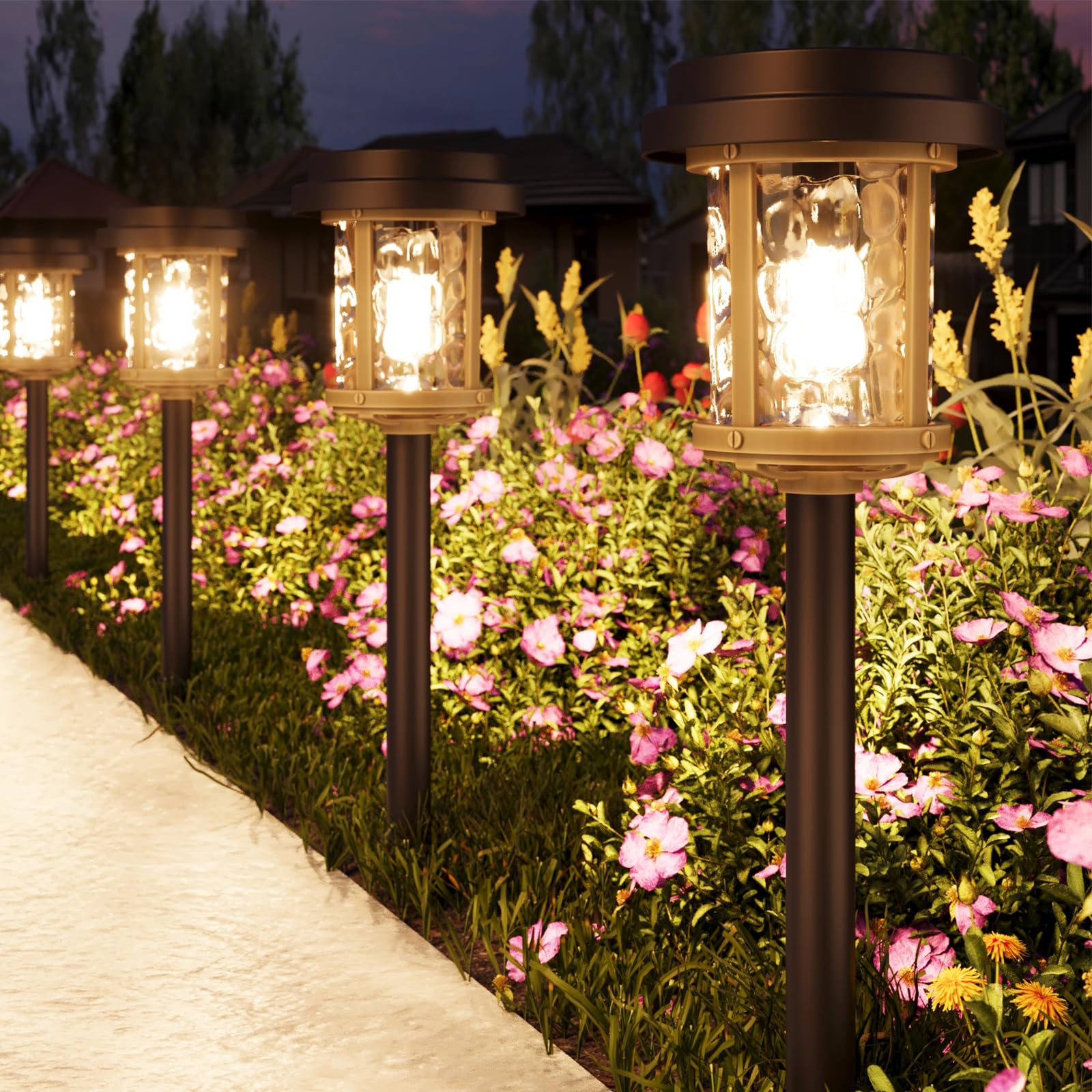 Xmcosy+ Solar Pathway Lights, 4 Pack, 15 Lm Led, Ip65 Waterproof, Warm White, Stainless Steel