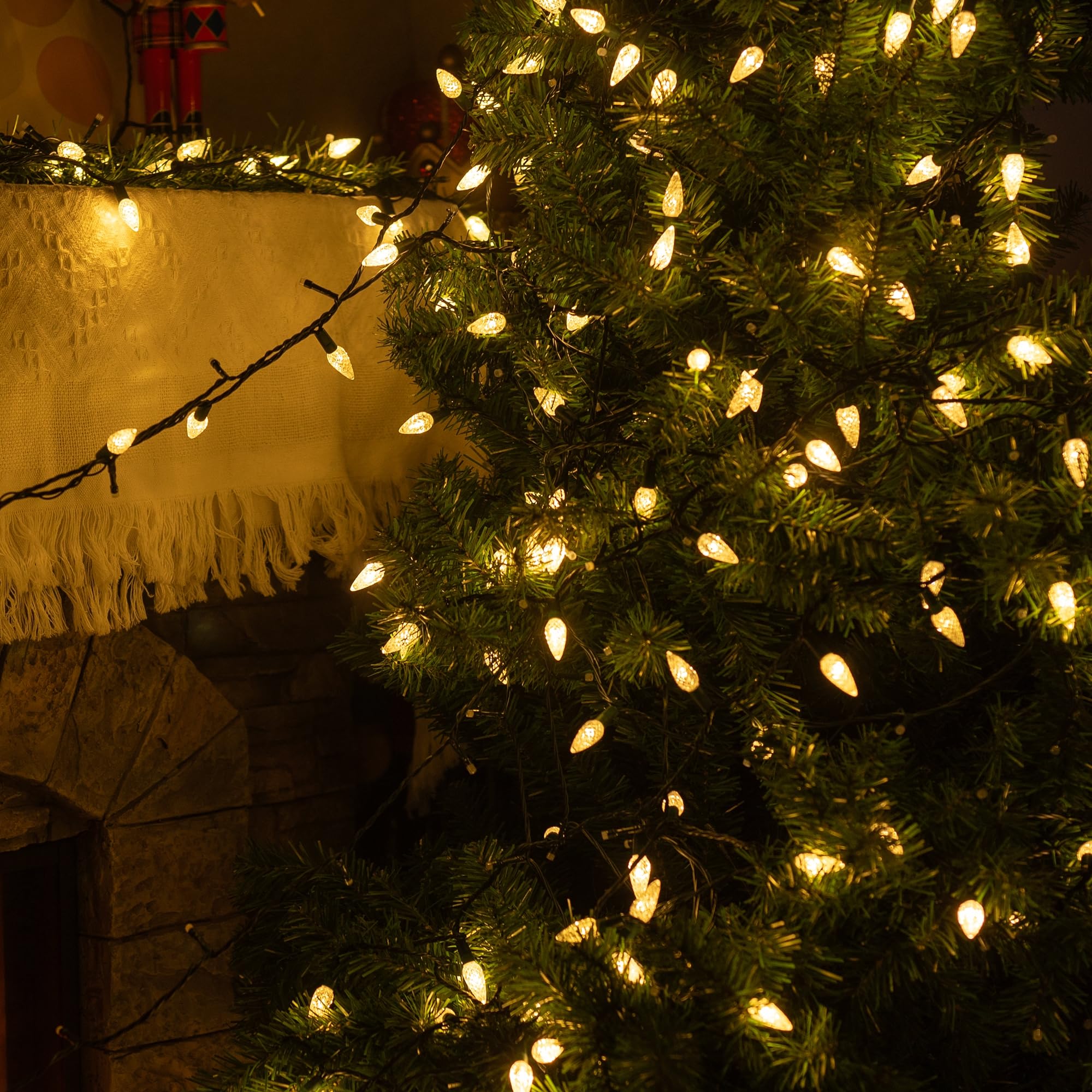 Dazzle Bright C6 Christmas String Lights, 200 Led 66 Ft Waterproof Connectable String Lights With Timer, 8 Modes Christmas Light