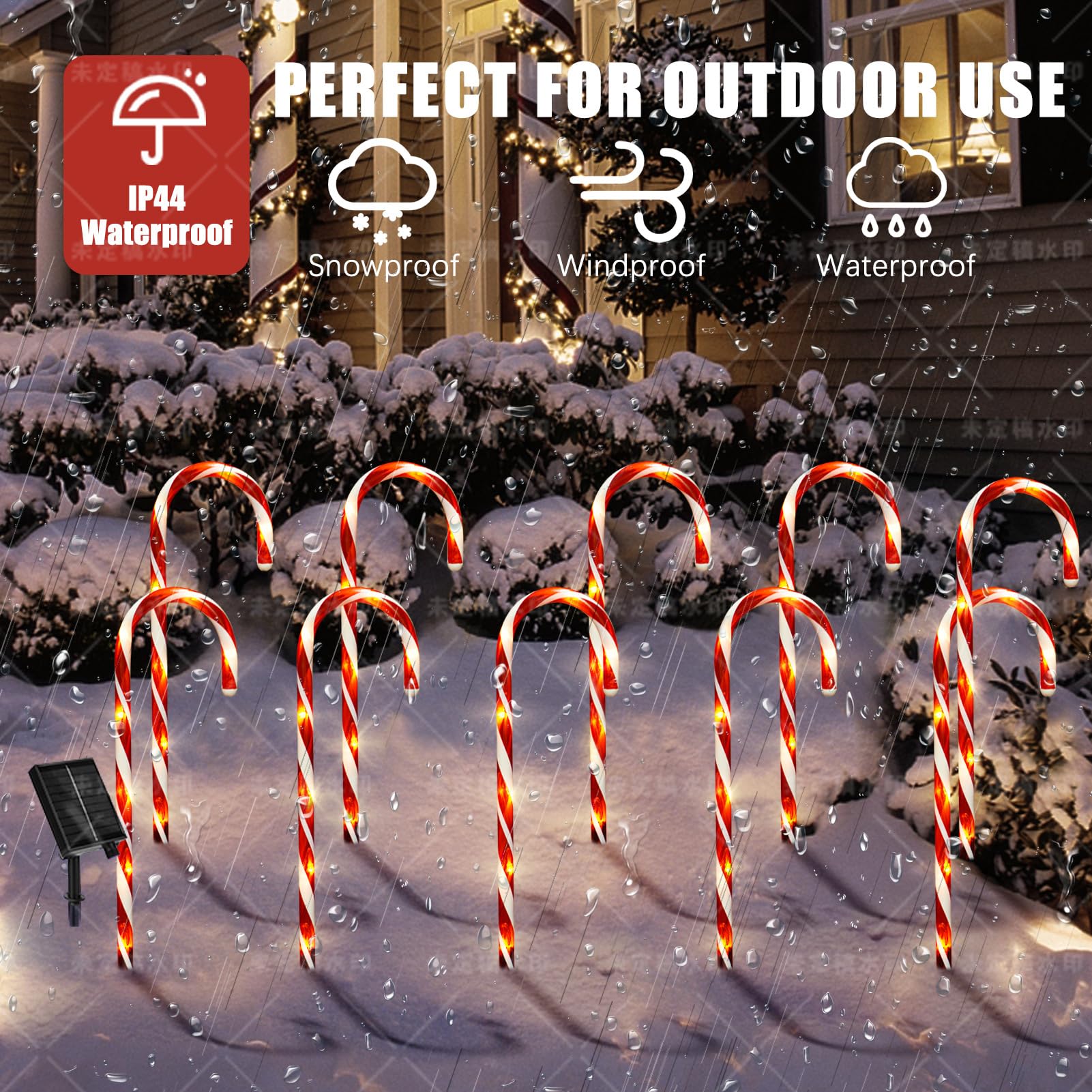 Outdoor Christmas Decorations, 10 Pcs Christmas Candy Cane Lights, 21'' Solar Pathway Lights With 8 Lighting Modes, Waterproof G