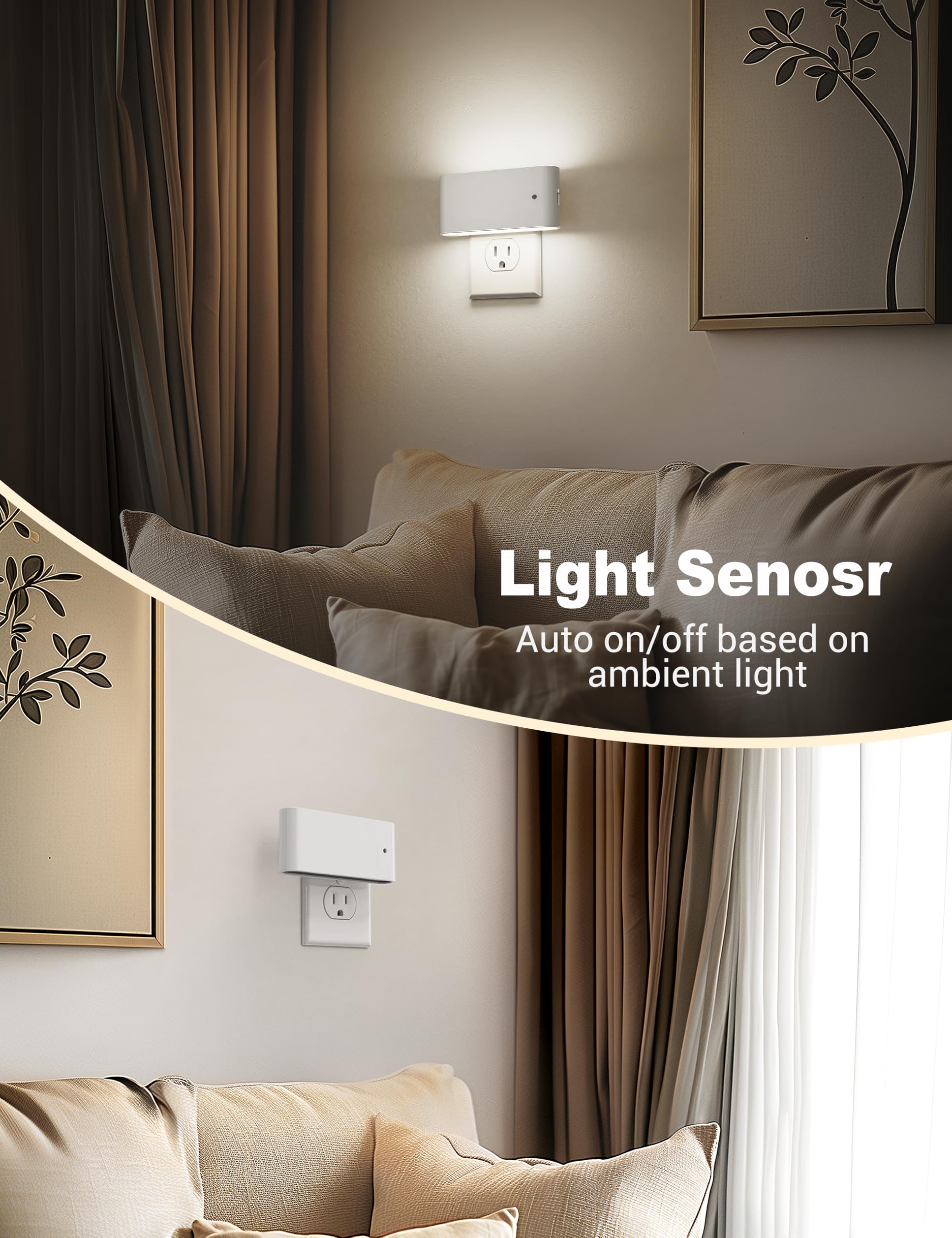 Jandcase Led Night Lights Plug Into Wall, Night Light With Dusk To Dawn Light Sensor, Dimmable Night Light Plug In [2 Pack], 500