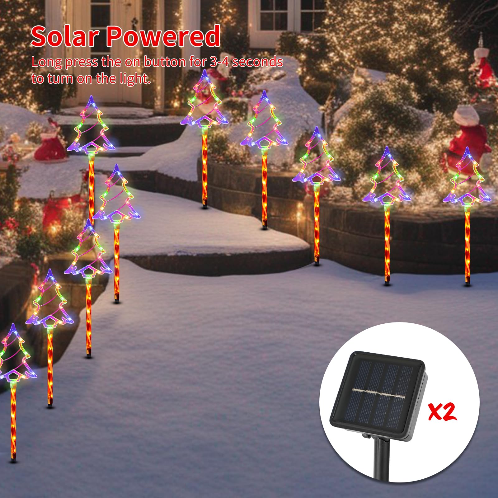 Christmas Solar Pathway Lights Outdoor Decorations  8 Modes Xmas Tree Candy Lights Waterproof Led Garden Stake Light For Walkway Yard Lawn Porch Holiday Decor 5-Pack (Multicolor Tree  10 Pack)