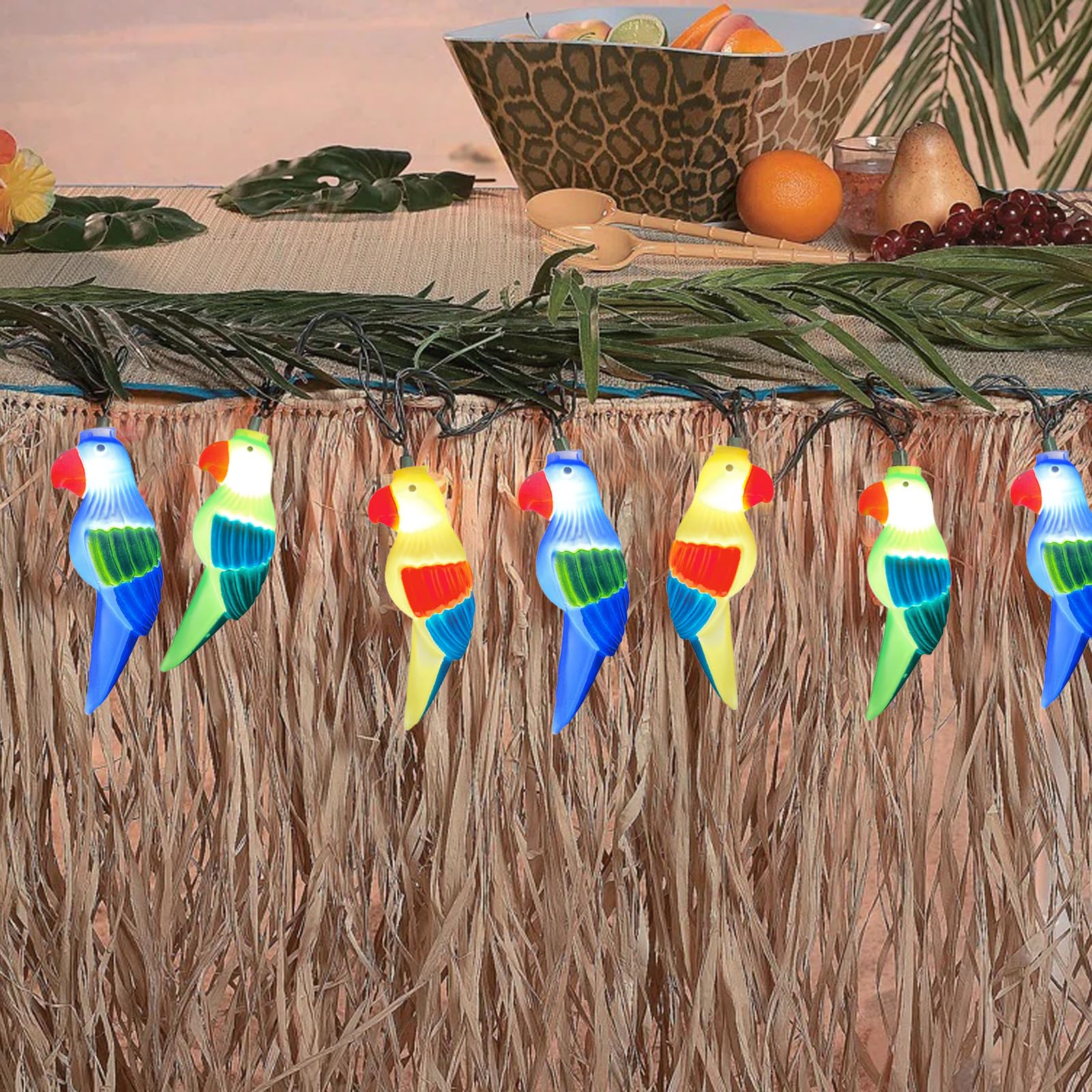 Outdoor Parrot String Lights, 8.5Ft Tropical Themed Led Patio String Lights With 10 Multicolor Birds Lights, Hanging Novelty Gar