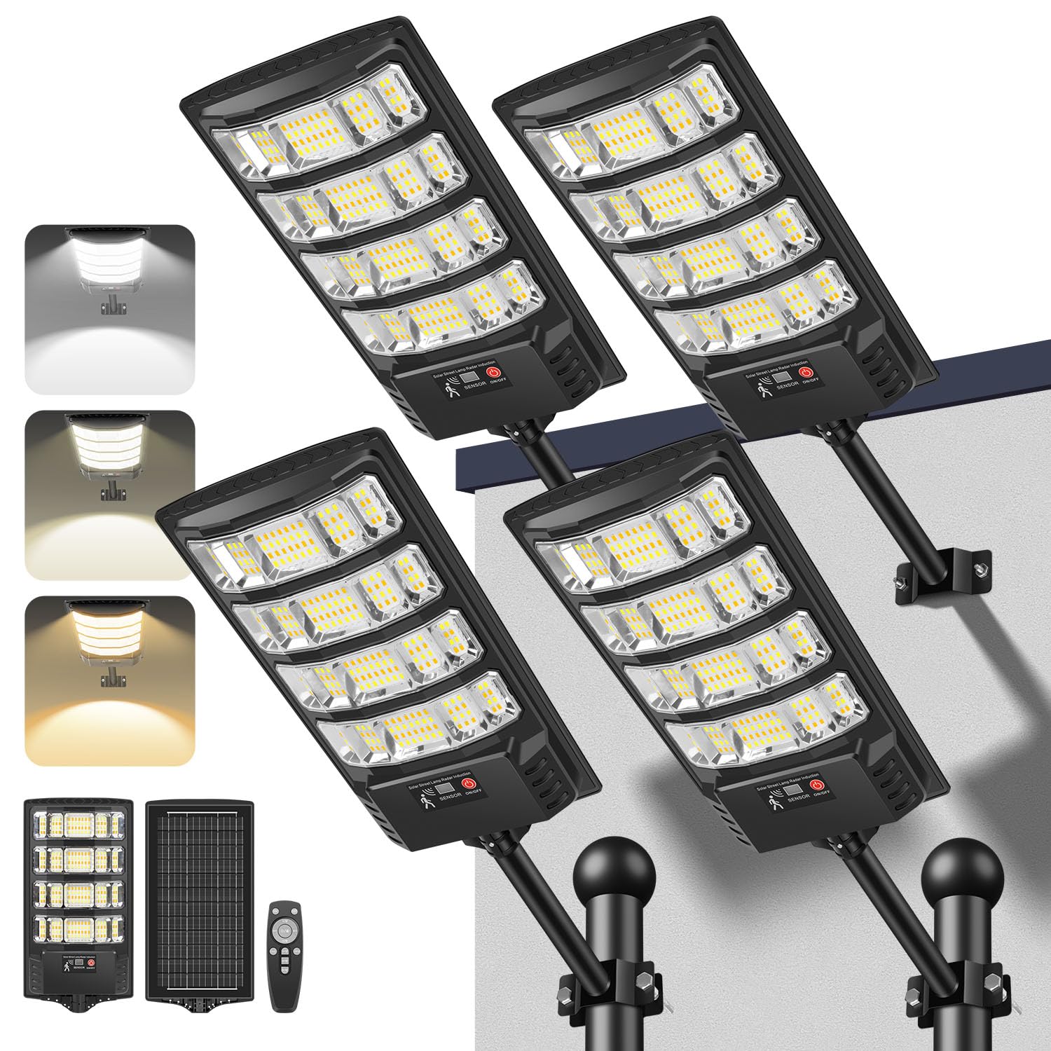 Solar Lights Outdoor, Solar Powered Motion Sensor Solar Street Light, 6500K/4500K/3000K IP66 Waterproof Security Flood Lights wi