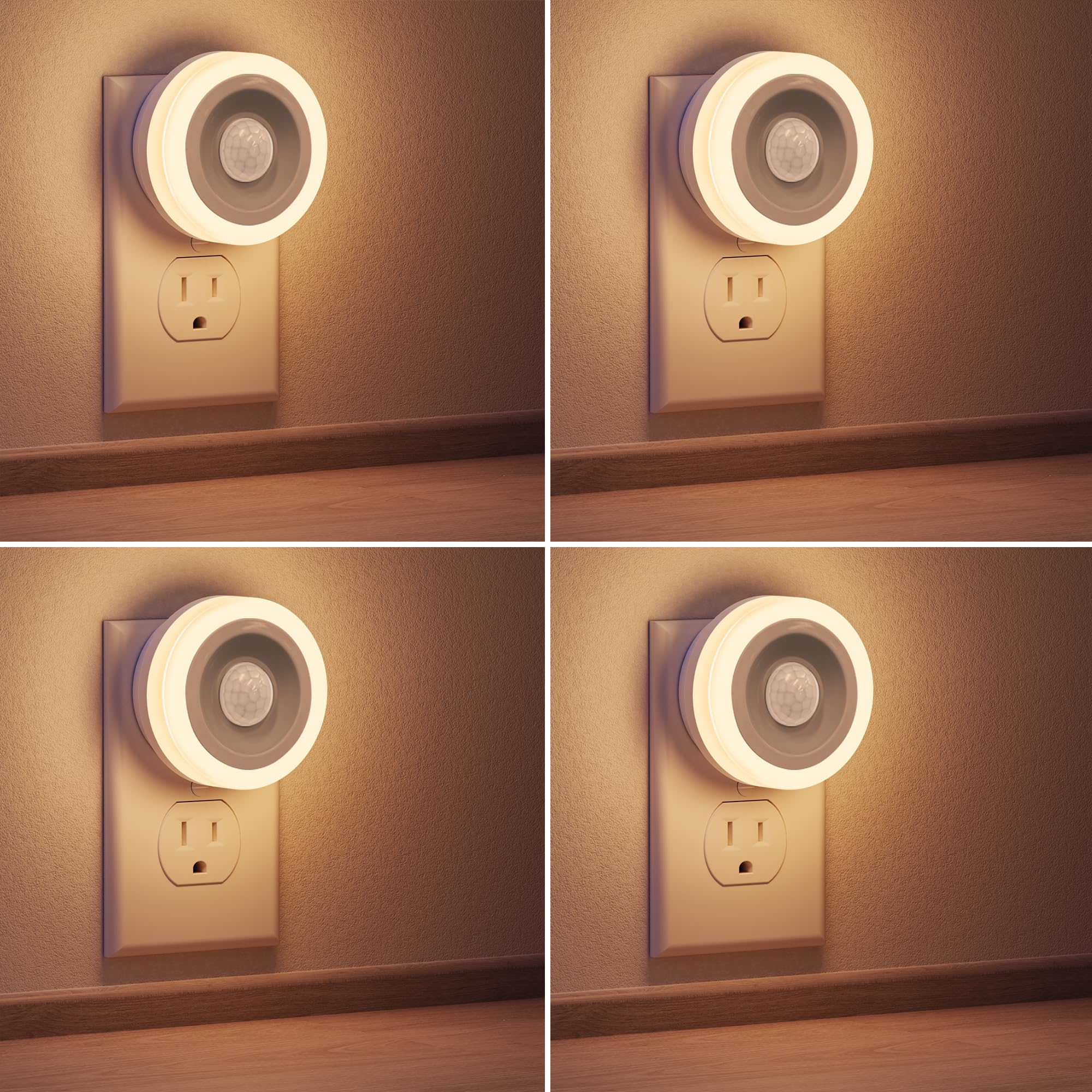 Briignite Motion Sensor Night Light, Auto On/Off, 4 Pack, Warm White, LED, Plastic