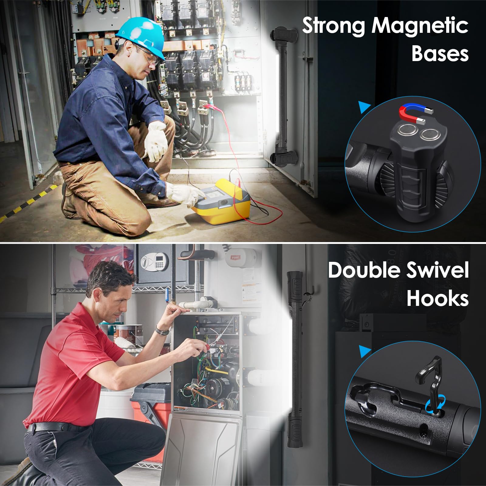 Work Light, 2500Lm Ultra Bright, 5200Mah Rechargeable Led Work Lights, Magnetic Underhood Work Light Bar With Hooks, Portable Me