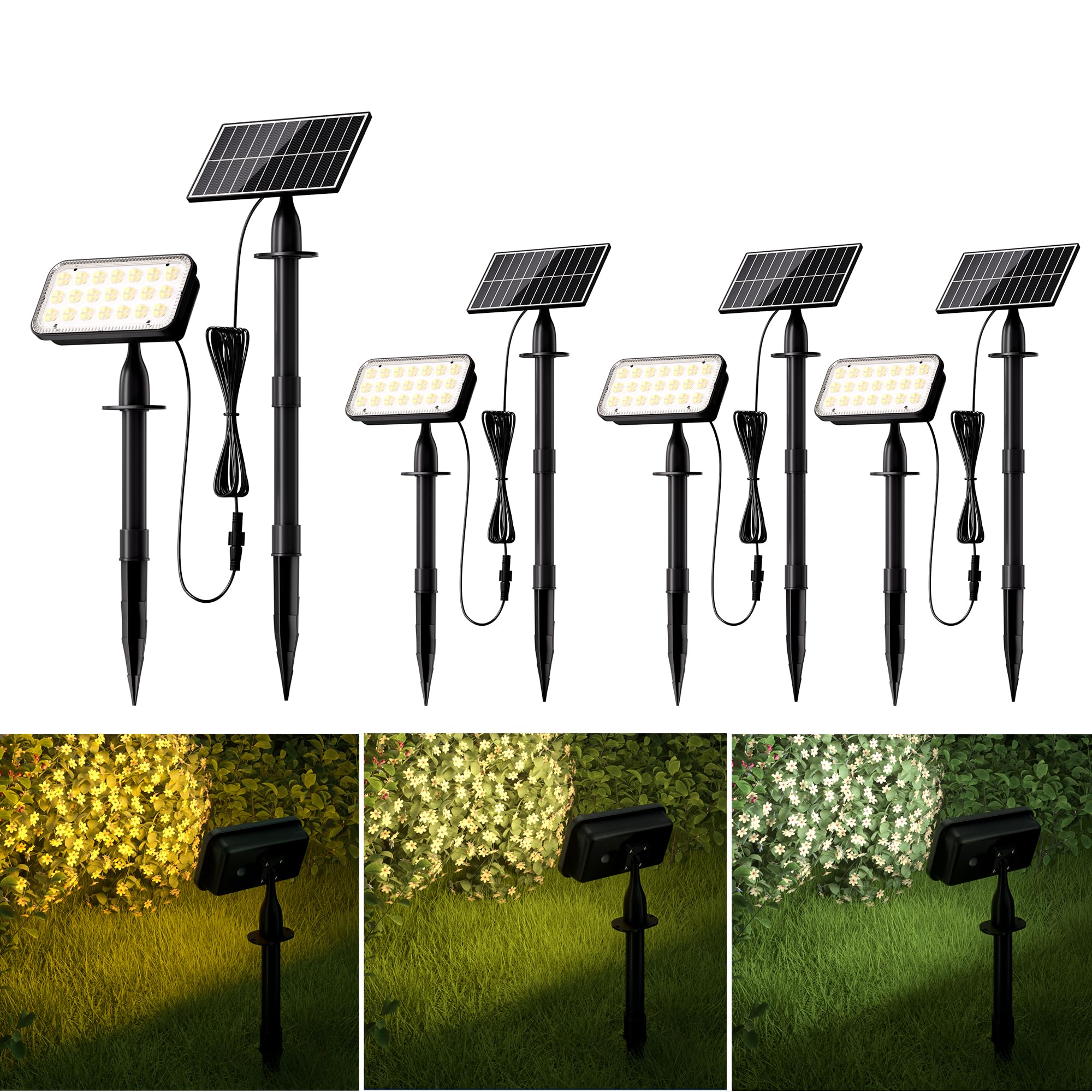 JACKYLED Solar Spot Lights Outdoor, 84-LED Solar Spotlights with 16.4ft Cord, 5 Lighting Modes, IP65 Waterproof Landscape Lights