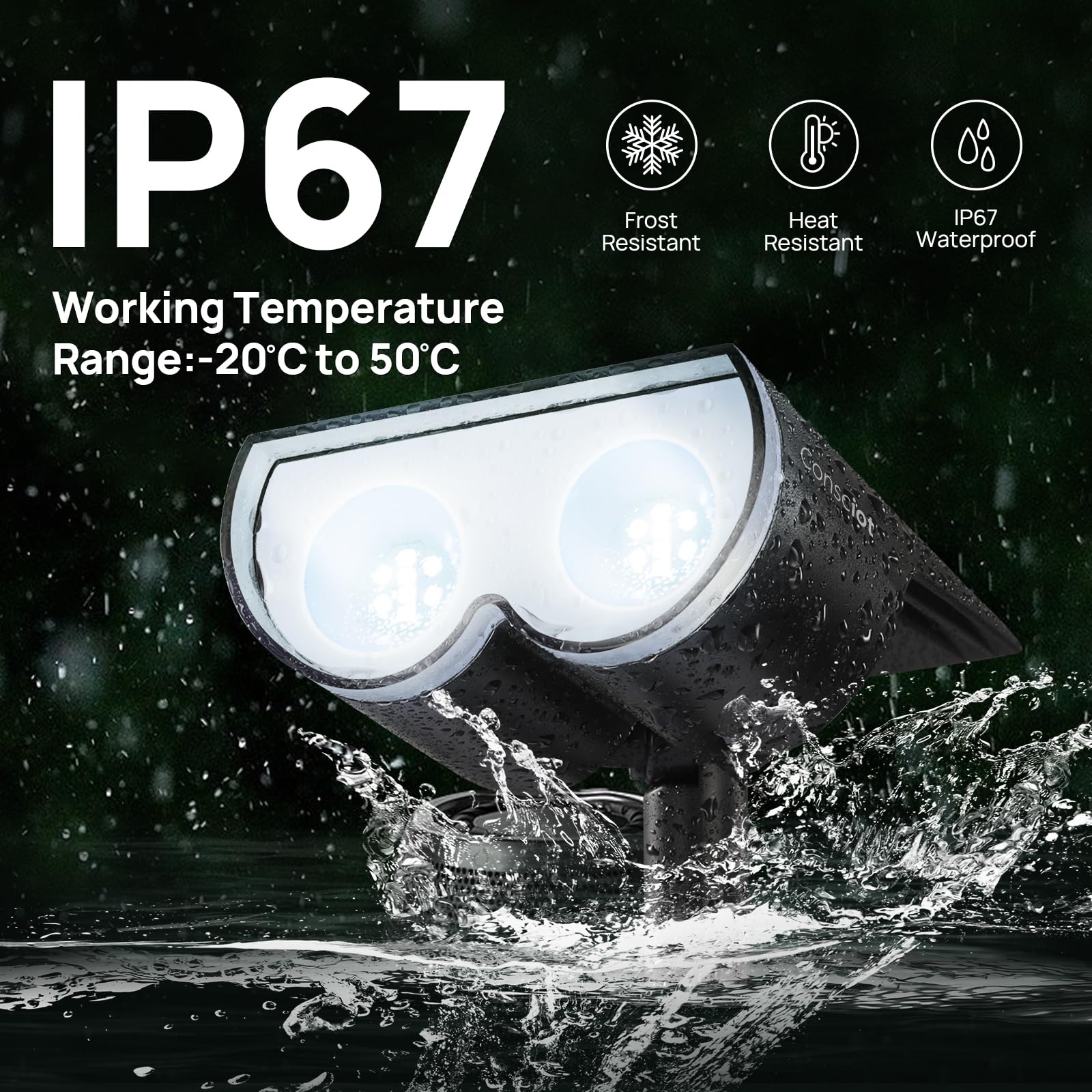 Consciot Solar Spot Lights, 16 LEDs, IP67 Waterproof, 2-in-1 Adjustable Wall Lights, 6 Pack, Cool White 6500K, Model OC-GL-034
