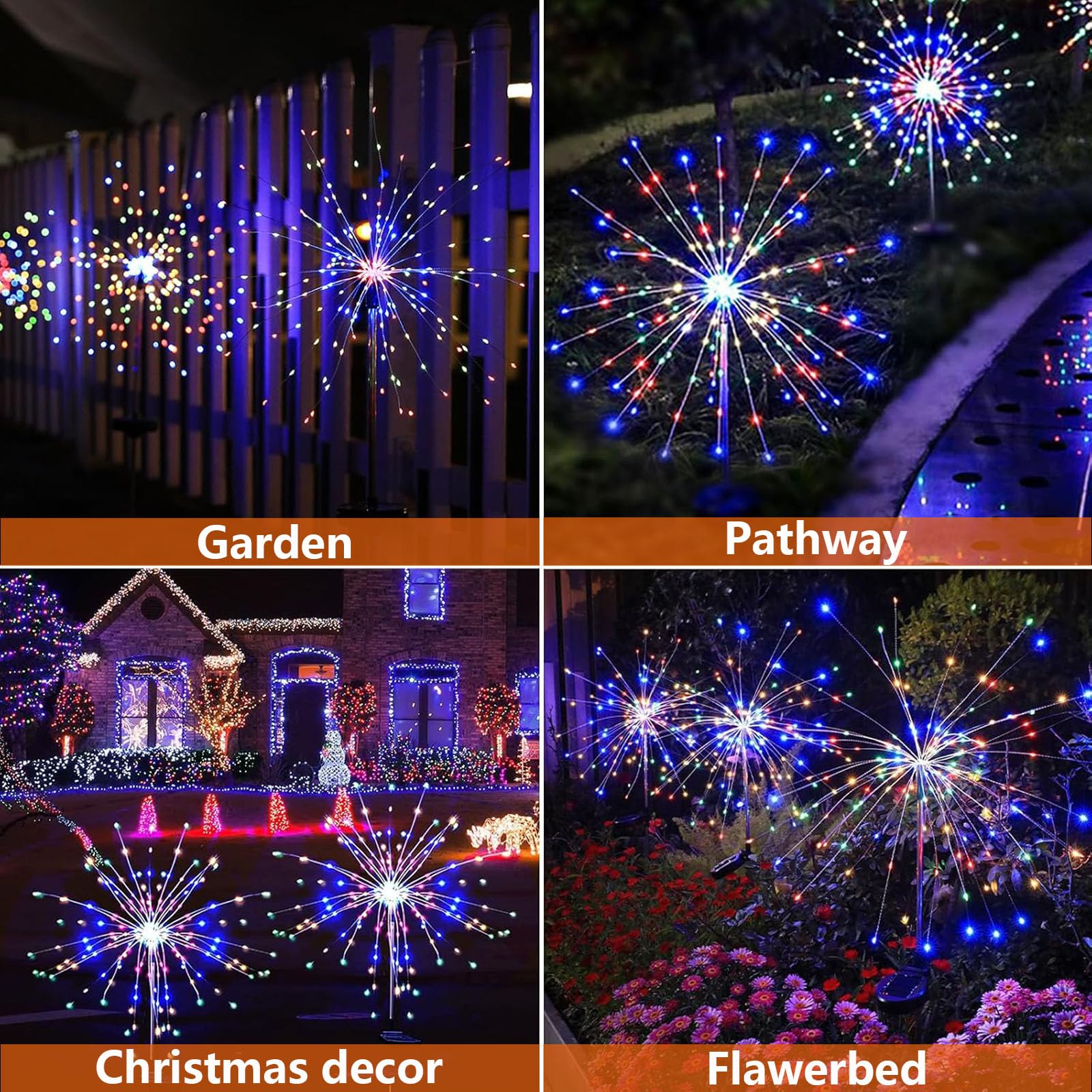 Colcutee 4 Pack Solar Firework Lights 150 Led Create Magical Nights, Waterproof Starburst Fairy Lights For Garden Yard Patio Chr