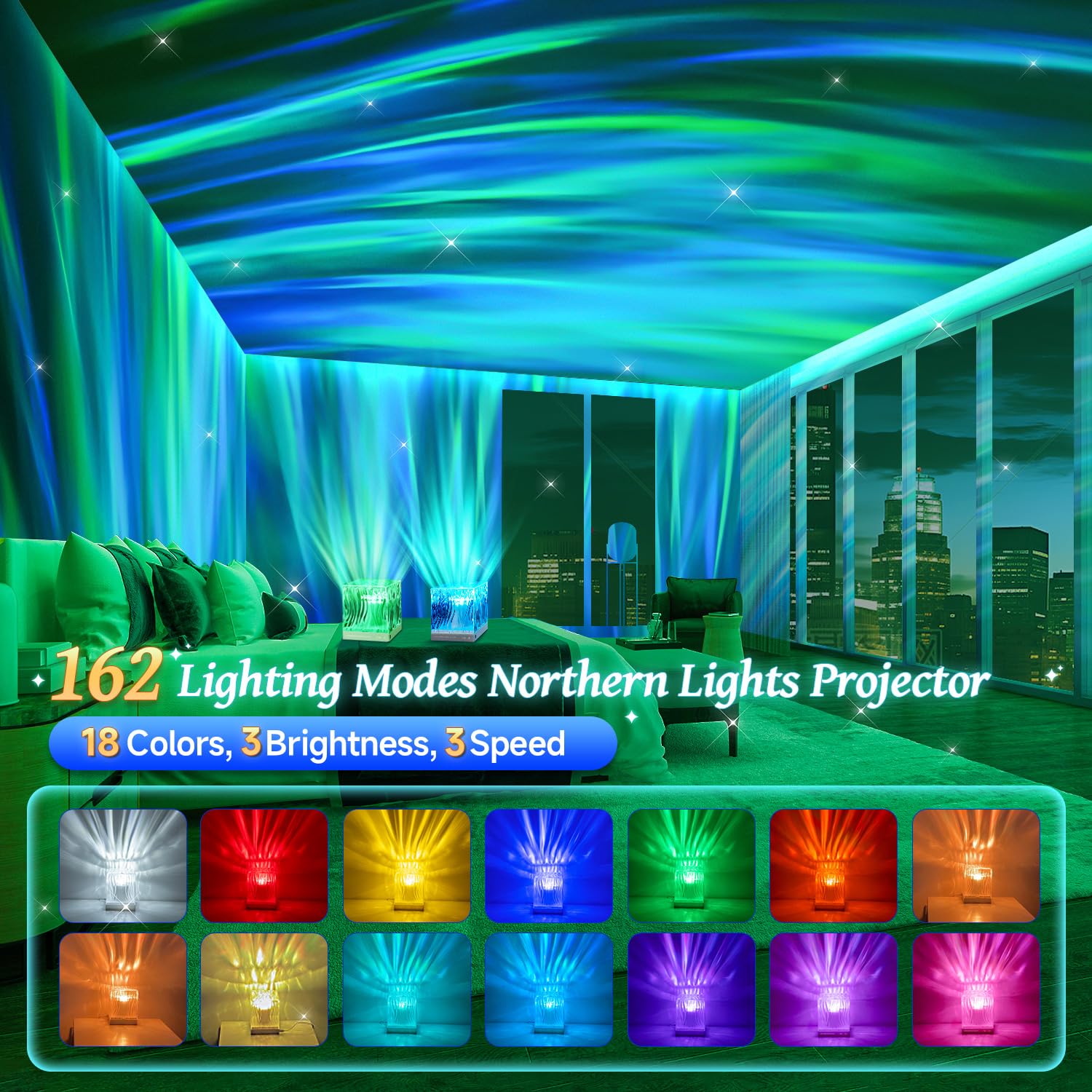 One Fire Christmas Projector with Bluetooth, Remote, 18 Colors, White Noise - Model WH-E22, Yellow