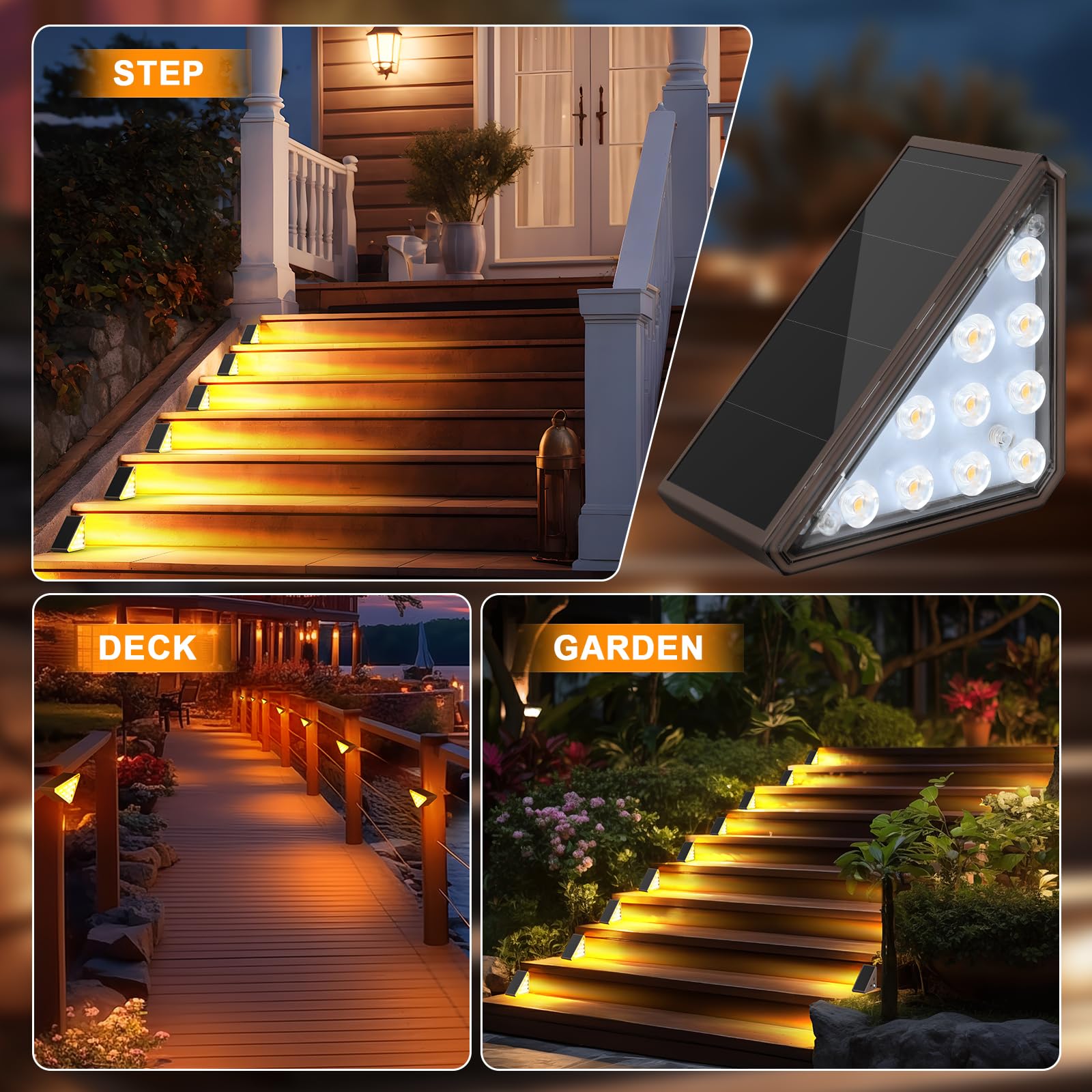 Audles 12 Pack Solar Stair Lights Outdoor Stair Lights With Waterproof Ip67 Led Solar Light For Outside Light Decor For Stair, D