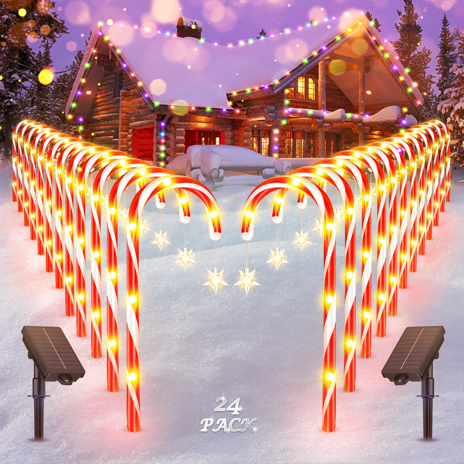 Ahaorigin Christmas Decorations Outdoor, 24 Pack Solar Candy Cane Lights Christmas Yard Decorations Outside with 10 Modes and Br
