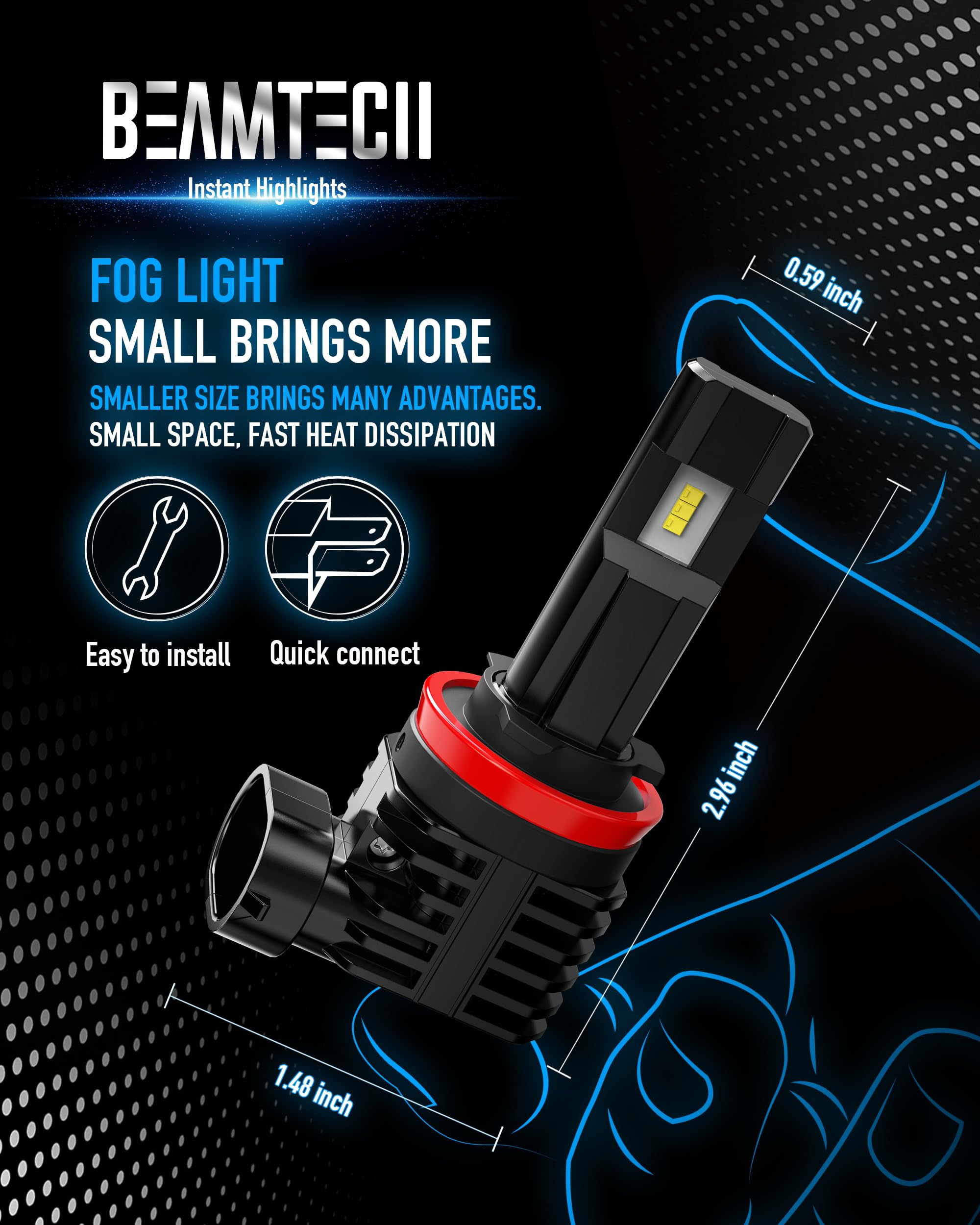 BEAMTECH H11 Fog Light Bulb - H8 H9 Replacement, 6500K, Aluminum