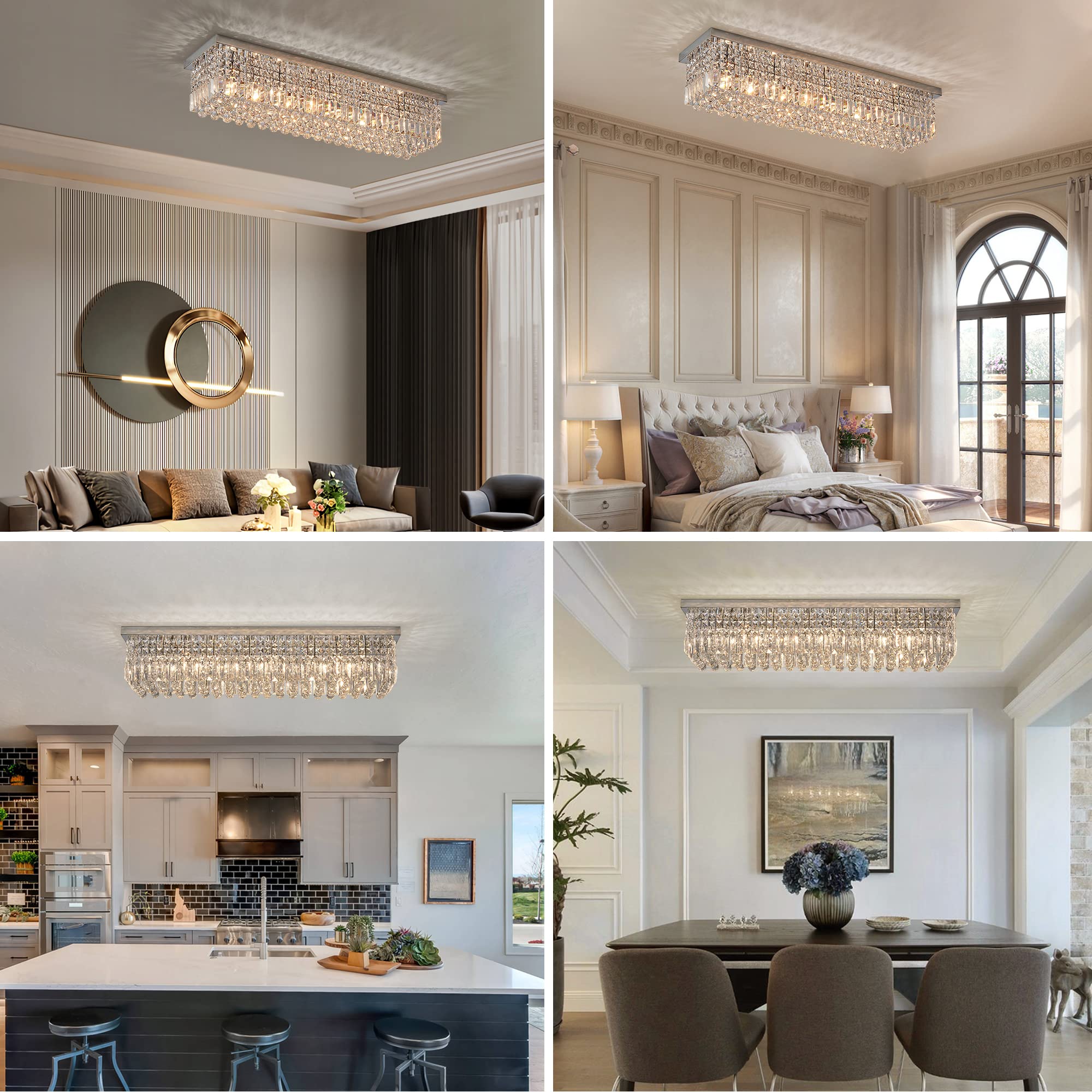 7Pm Crystal Chandelier For Dining Room, Chrome Stainless Steel, 40X10X10, Model Cl010895