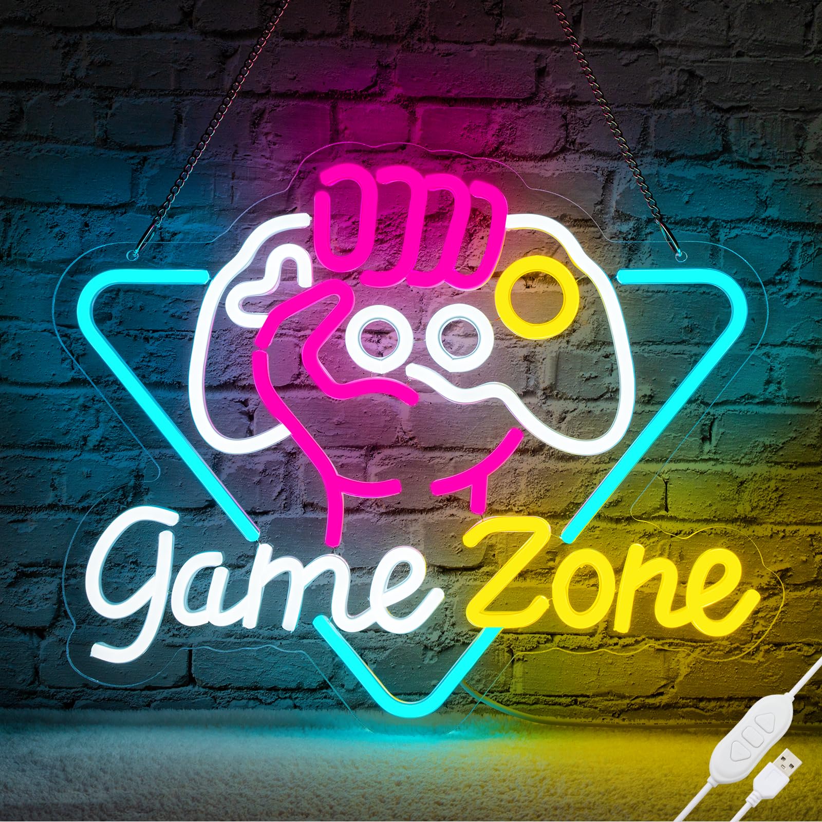 Basaneon Neon Sign for Gamers, Dimmable LED Light, 15.3in x 12.5in, USB Powered, B-Game Zone, Model ZF-Game Zone