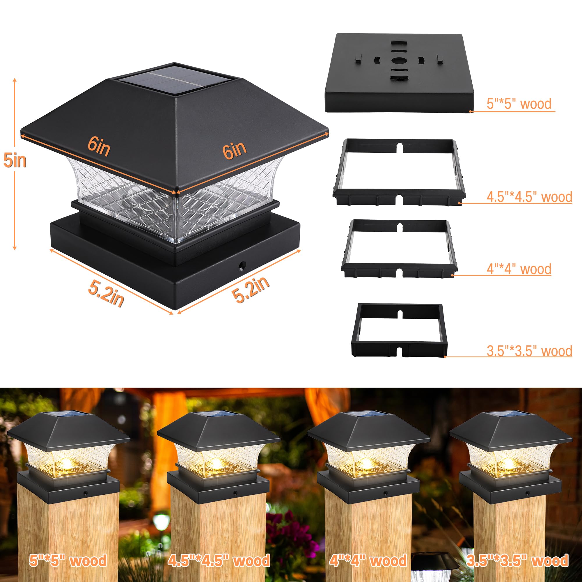 Brizled Solar Post Cap Lights 6 Pack, Warm White, Fits 3.5x3.5 to 5x5 Posts, Plastic, Model 27382766