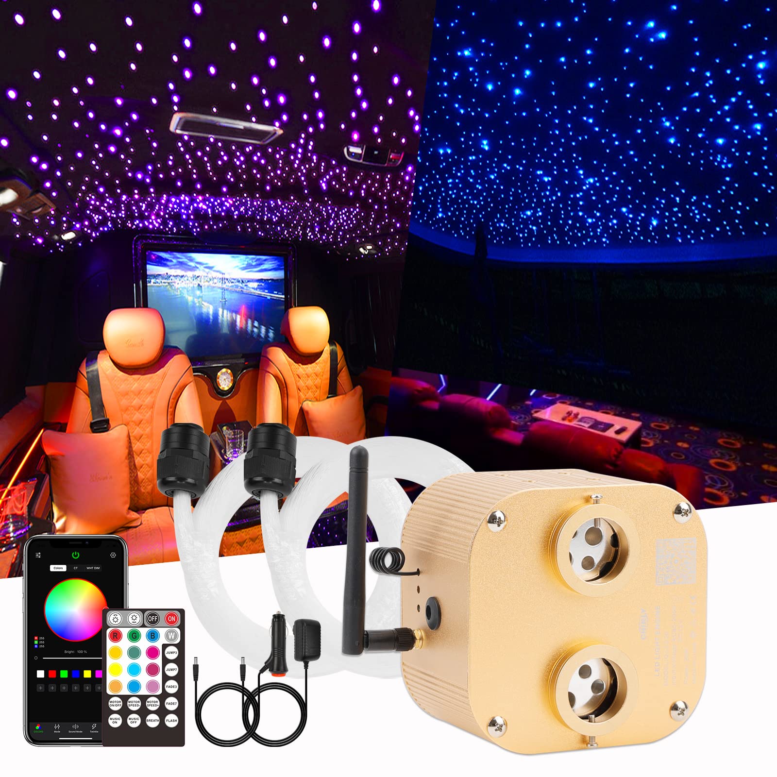 CHINLY Starlight Headliner Kit Fiber Optic Ceiling Light 1000pcs 13.1ft Multicolor Model QJ-L020