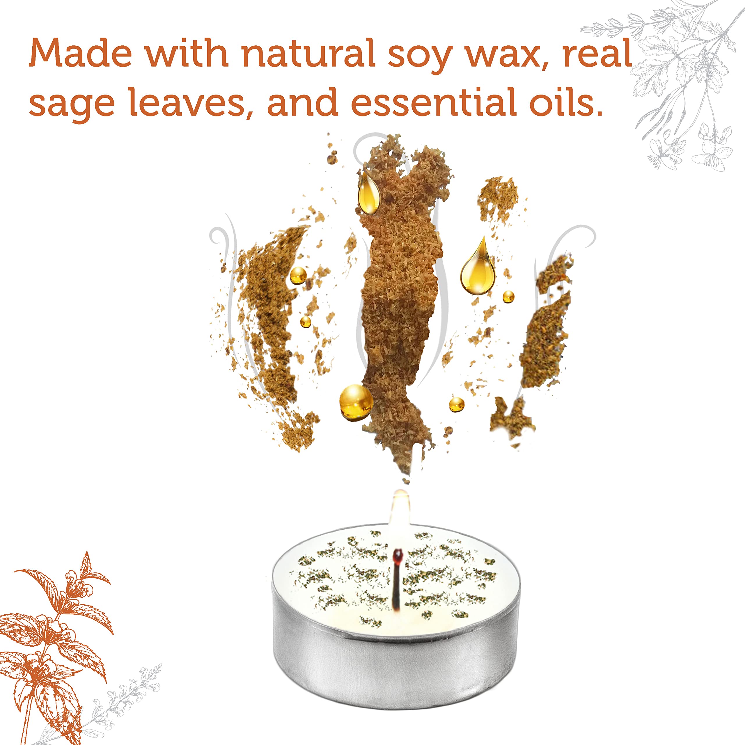 Soul Sticks Tealight Candles - 12 Pack Smudge Candles for Cleansing & Meditation, White Wax, Model LM-9194, Made with Crystals & Herbs