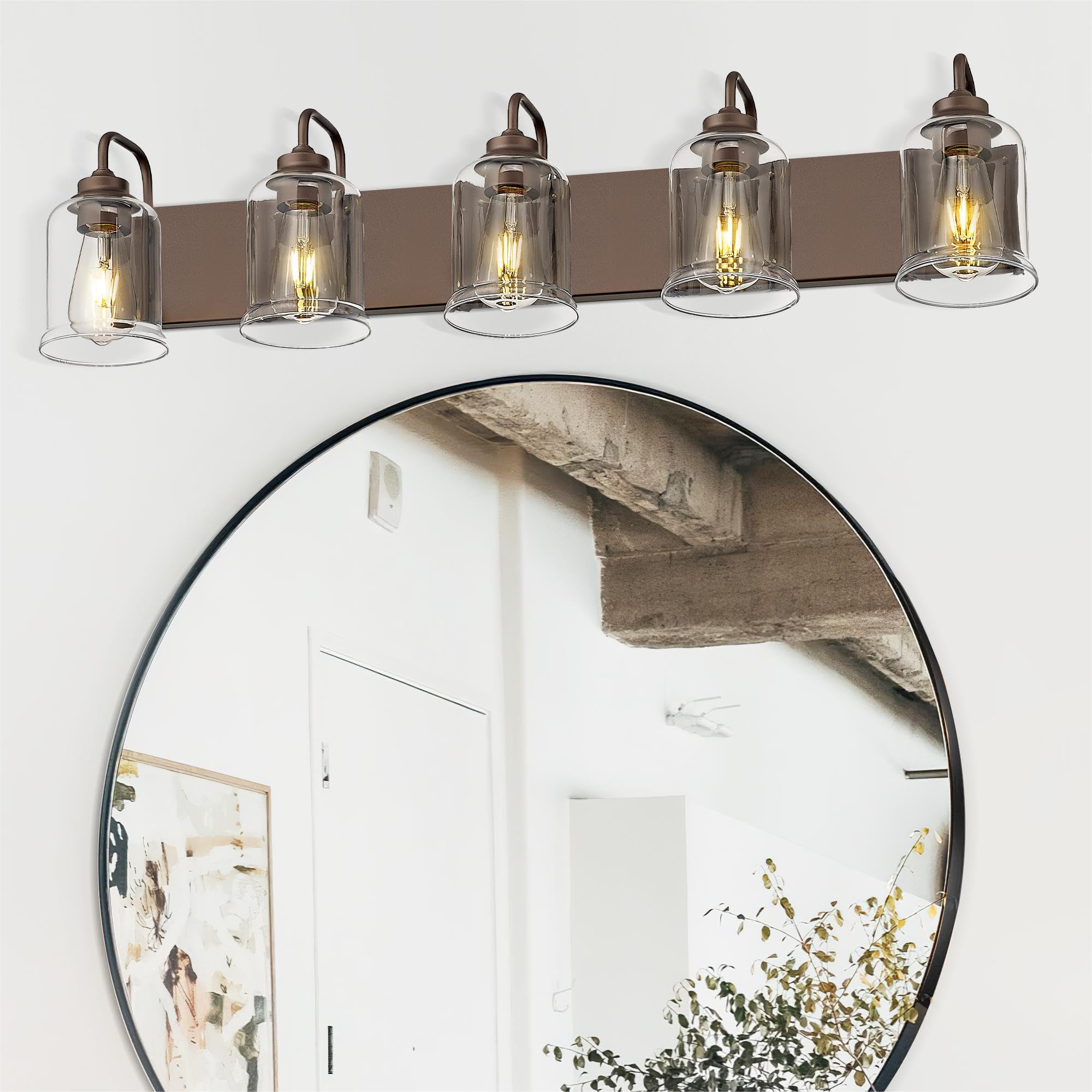 zeyu 5-Light Modern Vanity Light Fixture, 36'' Bathroom Light Fixtures Wall Mount with Clear Glass, Oil Rubbed Bronze Finish, ZS